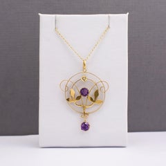 Antique Amethyst Pearl Circular Flower & Leaf Pendant Necklace, circa 1900