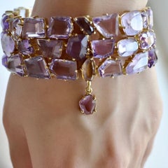 120 Carat Amethyst Rose de France 14 Karat Yellow Gold Bracelet