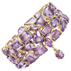 120 Carat Amethyst Rose de France 14 Karat Yellow Gold Bracelet