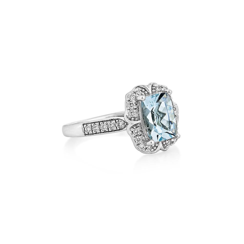 This collection features an array of Aquamarines with an icy blue hue that is as cool as it gets! Accented with Diamonds this ring is made in white gold and present a classic yet elegant look.
  
Aquamarine Fancy Ring in 18Karat White Gold with