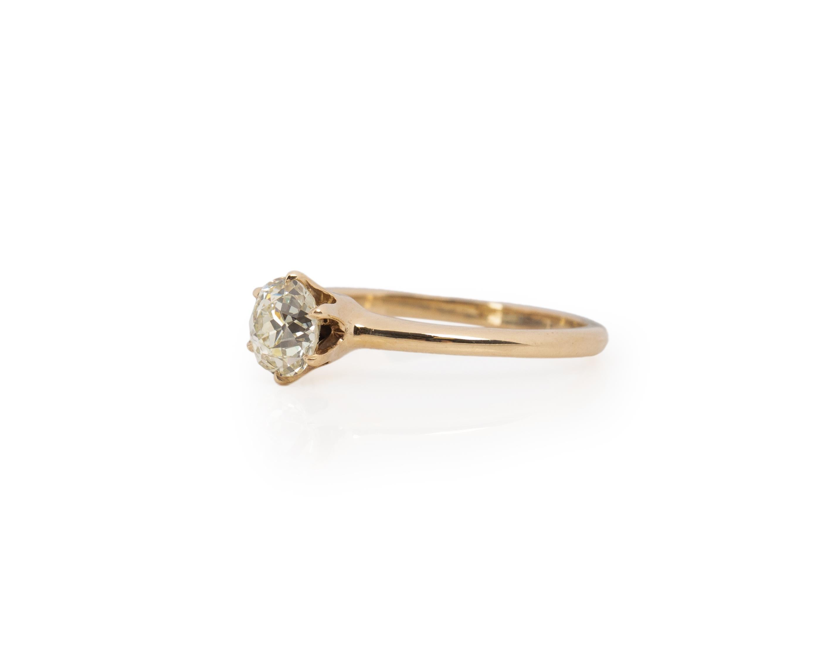 Old European Cut 1.20 Carat Art Deco Diamond 14 Karat Yellow Gold Engagement Ring For Sale