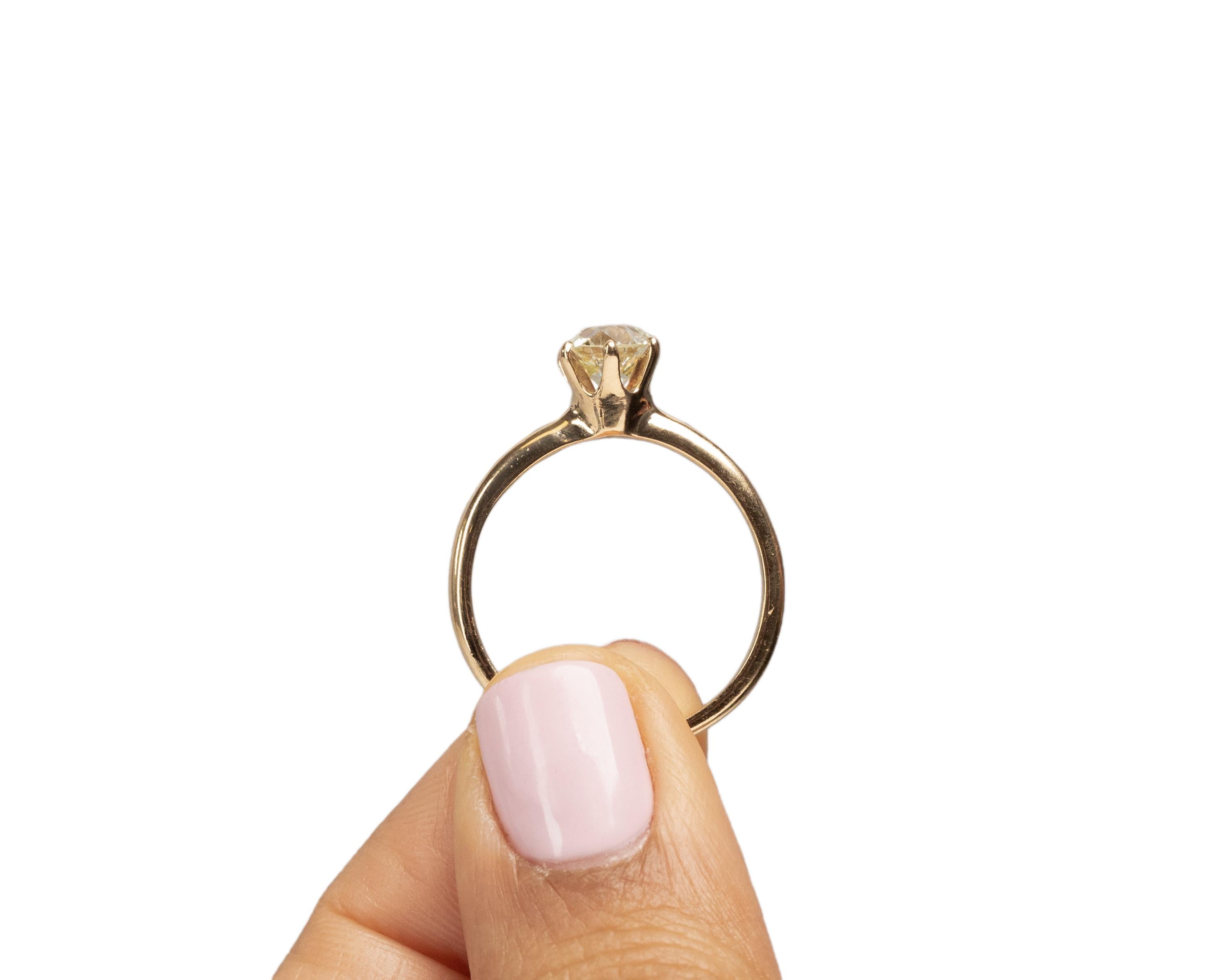 1.20 Carat Art Deco Diamond 14 Karat Yellow Gold Engagement Ring For Sale 1