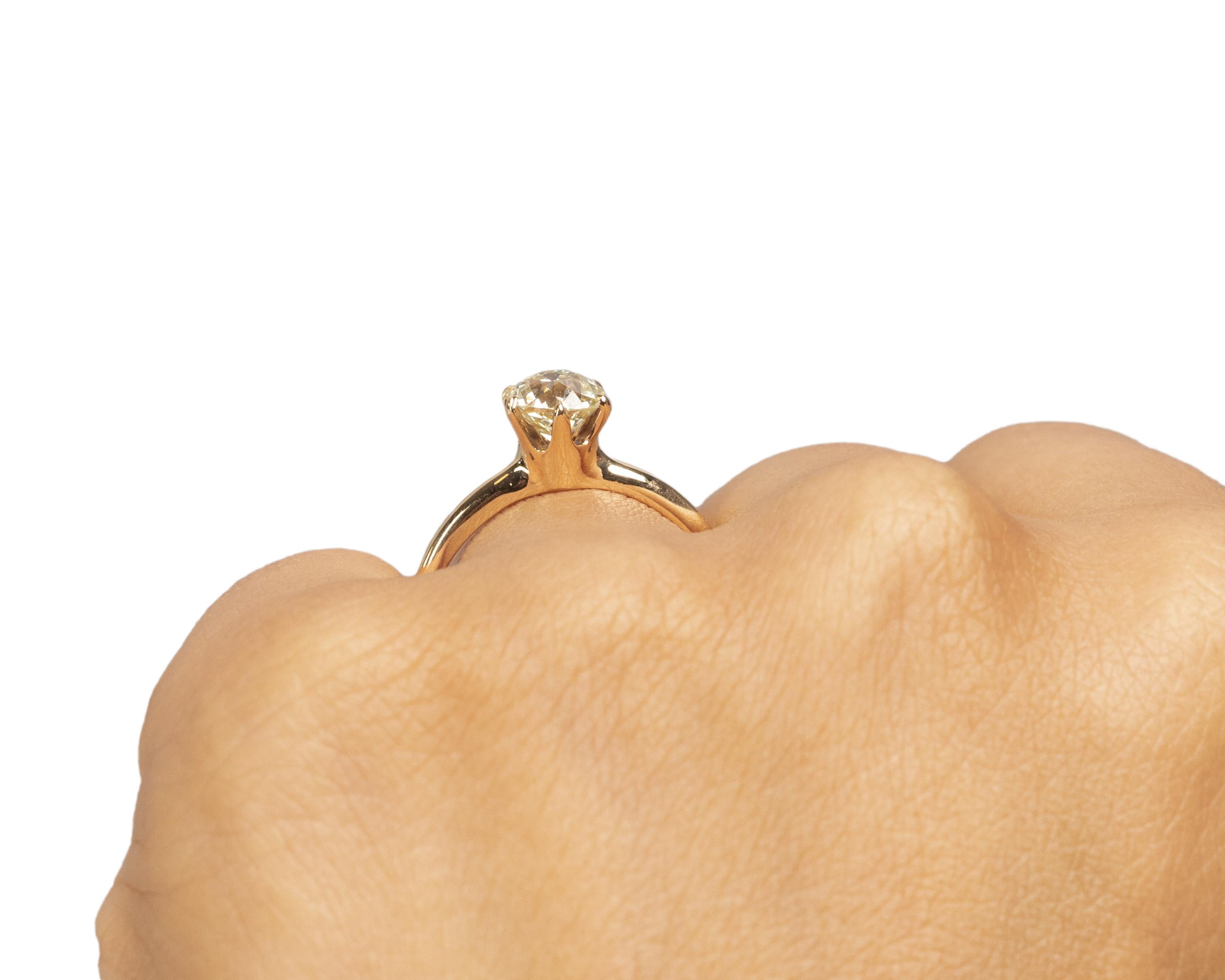 1.20 Carat Art Deco Diamond 14 Karat Yellow Gold Engagement Ring For Sale 3