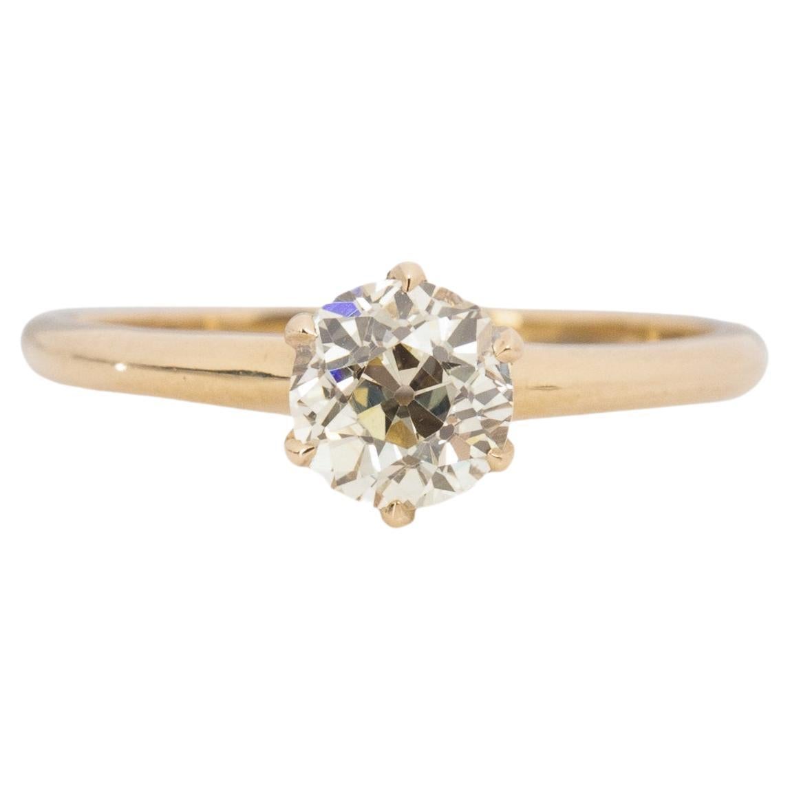 1.20 Carat Art Deco Diamond 14 Karat Yellow Gold Engagement Ring For Sale