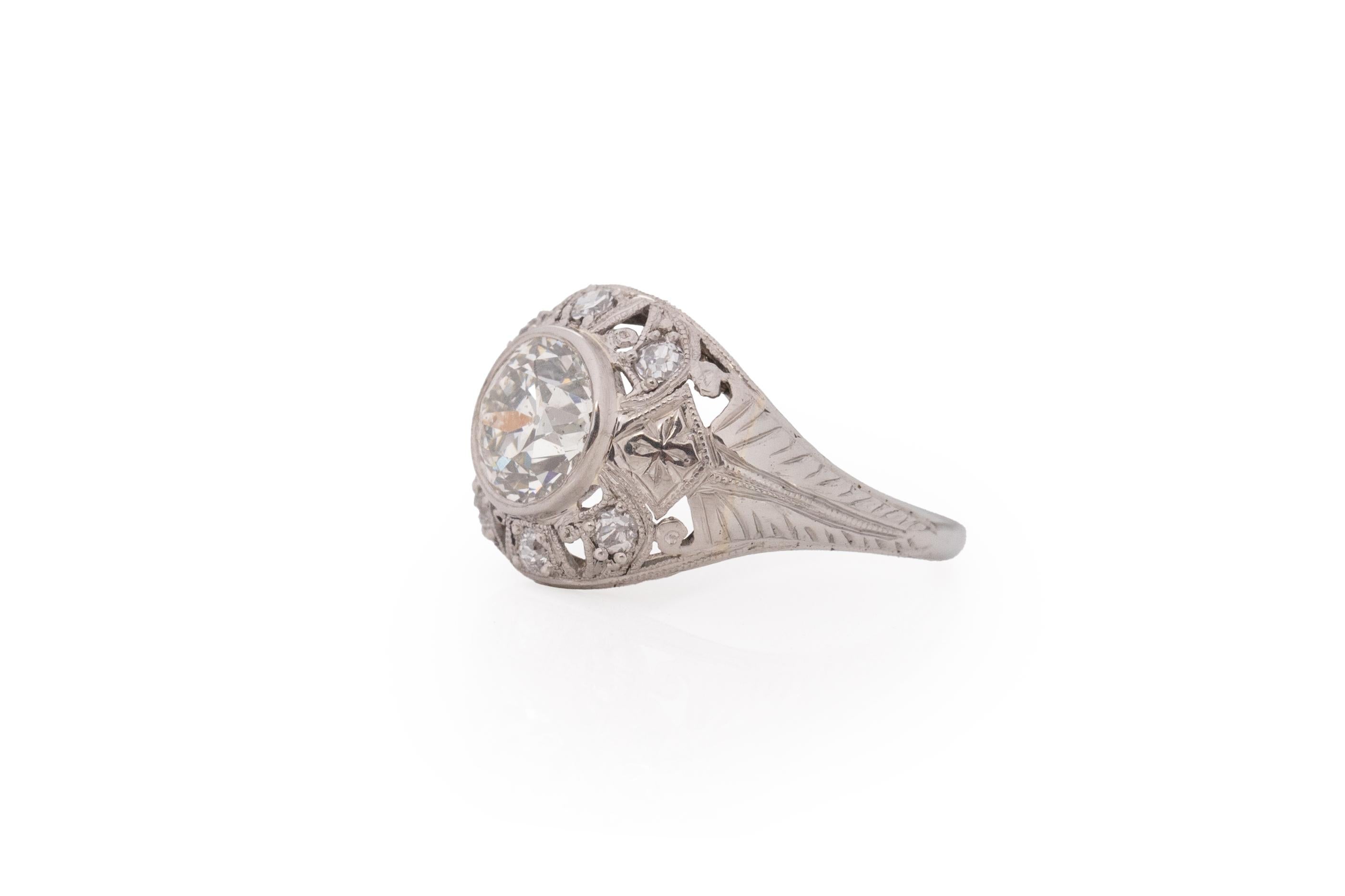 Old European Cut 1.20 Carat Art Deco Diamond Platinum Engagement Ring For Sale