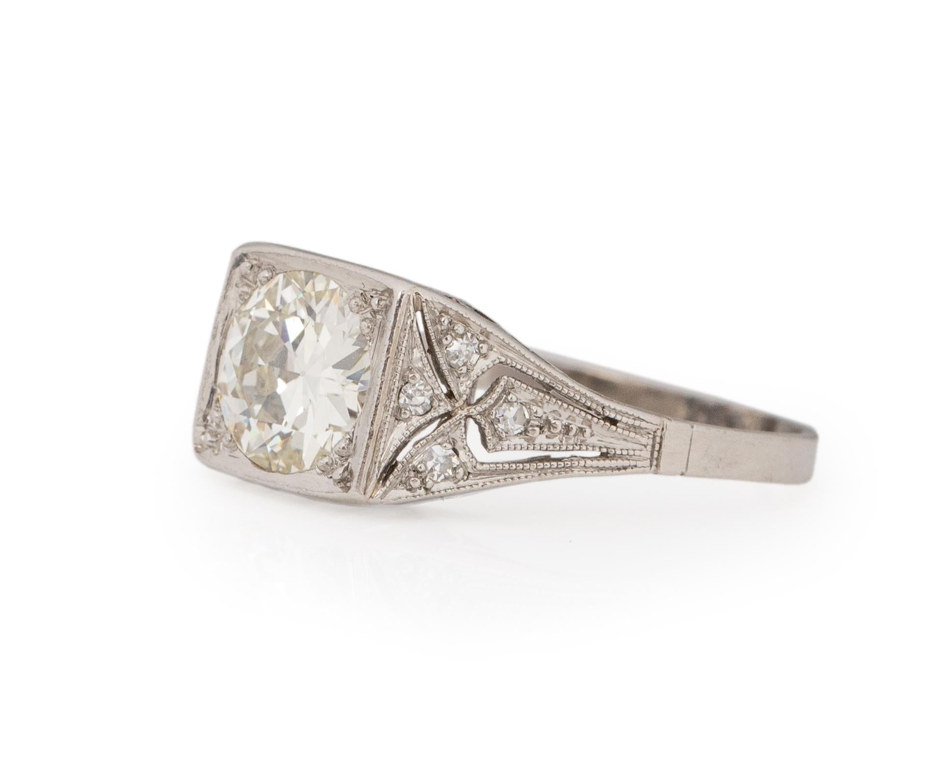 Taille vieille Europe Bague de fiançailles Art déco en platine avec diamants de 1,20 carat en vente