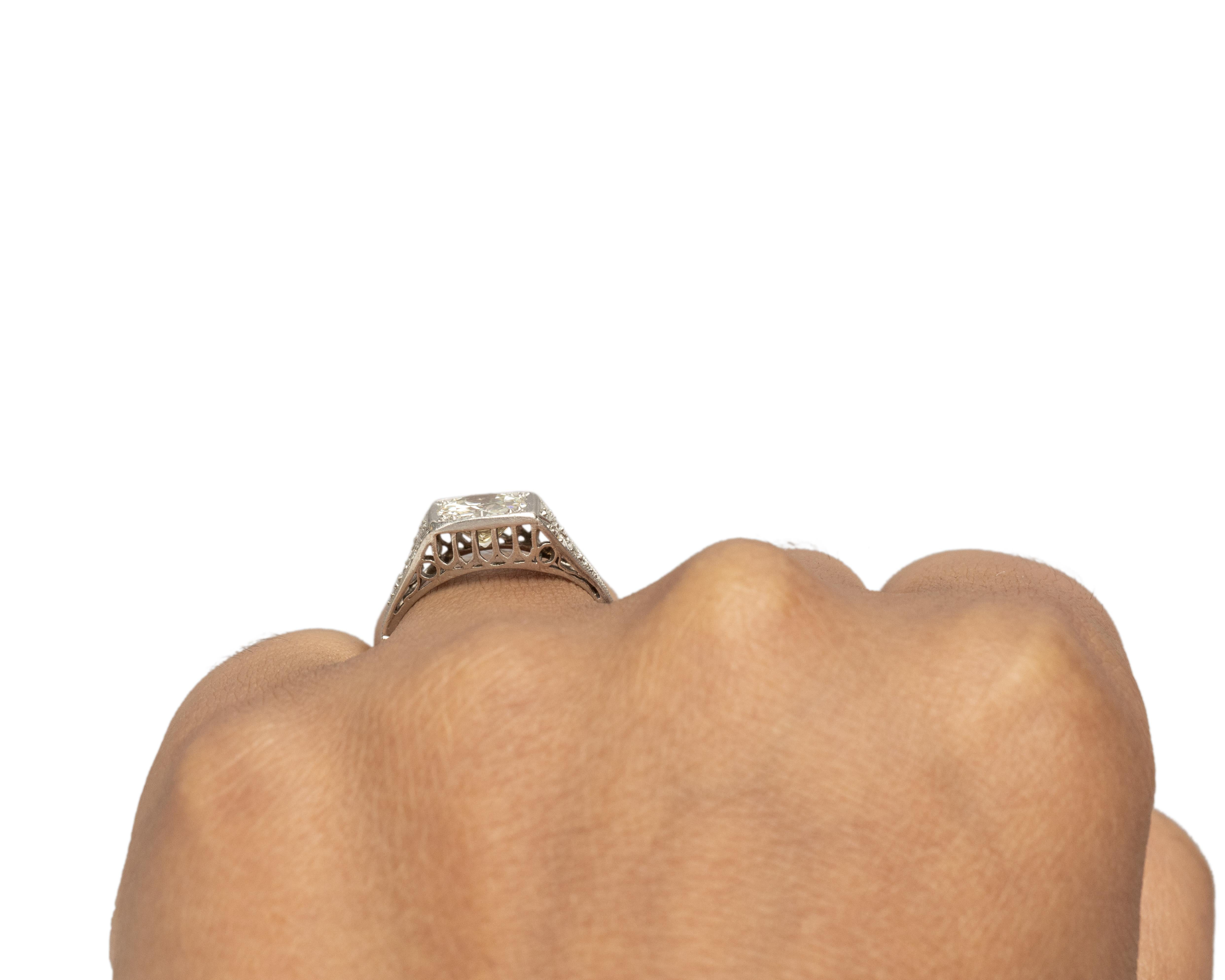 1.20 Carat Art Deco Diamond Platinum Engagement Ring For Sale 1