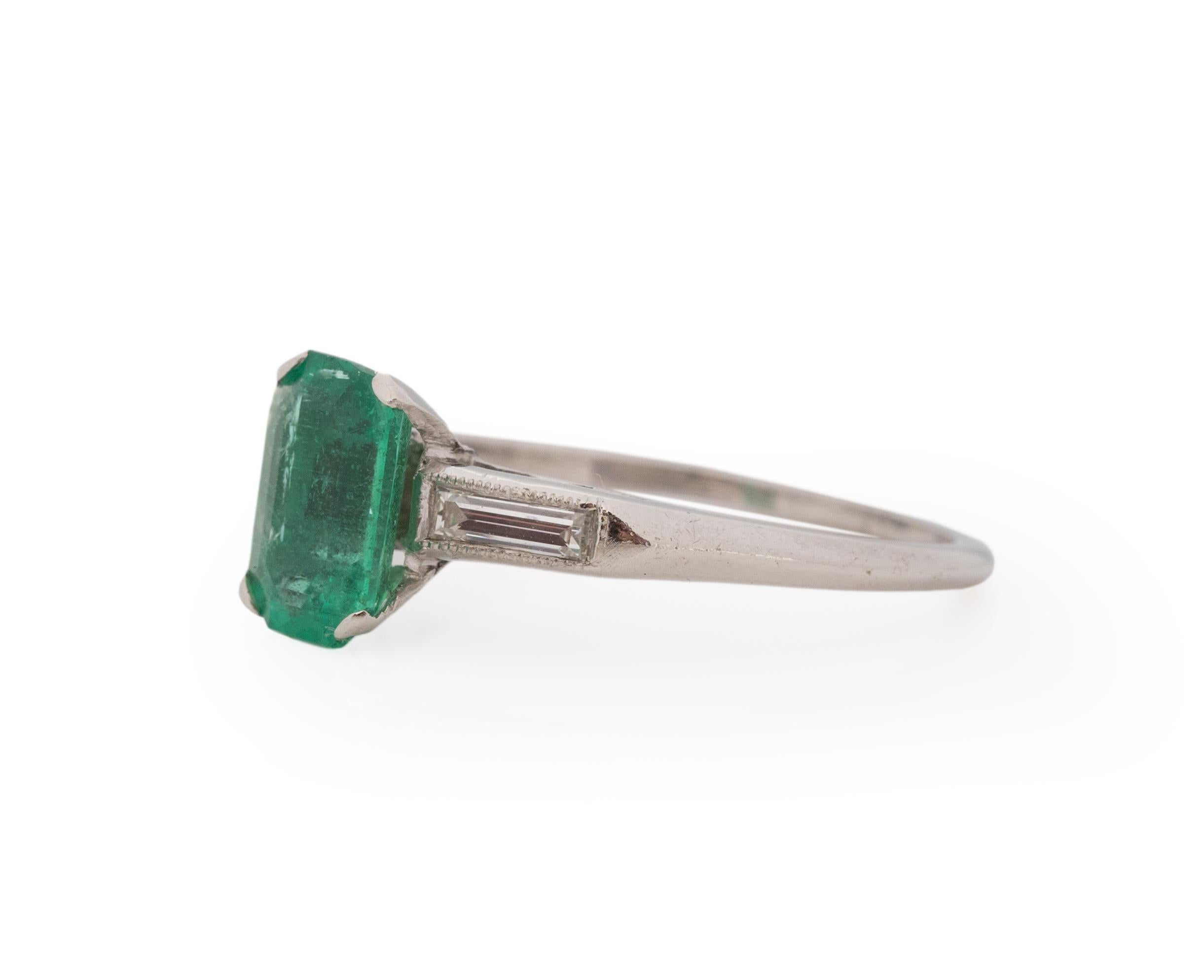 Emerald Cut 1.20 Carat Art Deco Emerald Platinum Engagement Ring
