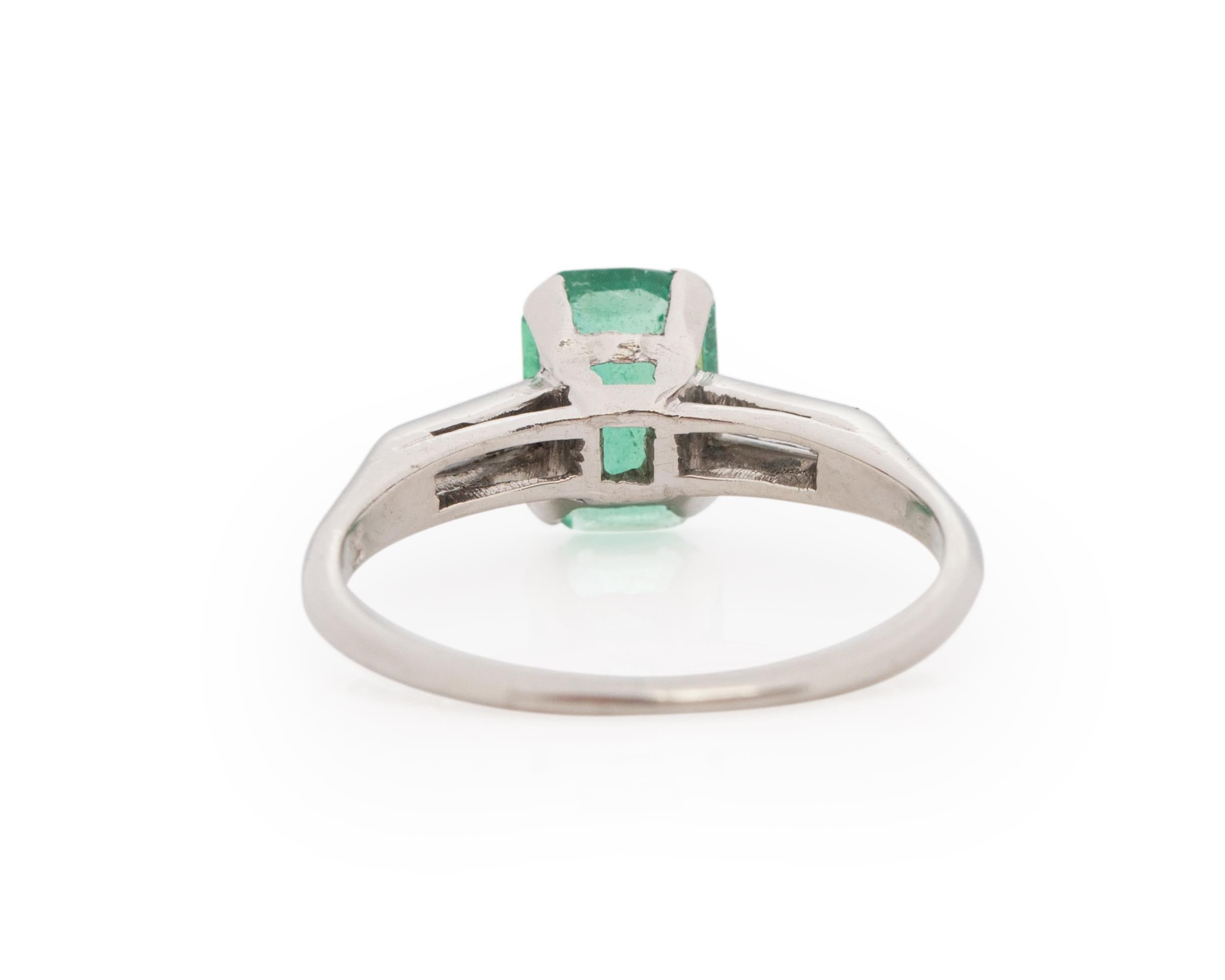 1.20 Carat Art Deco Emerald Platinum Engagement Ring In Good Condition In Atlanta, GA