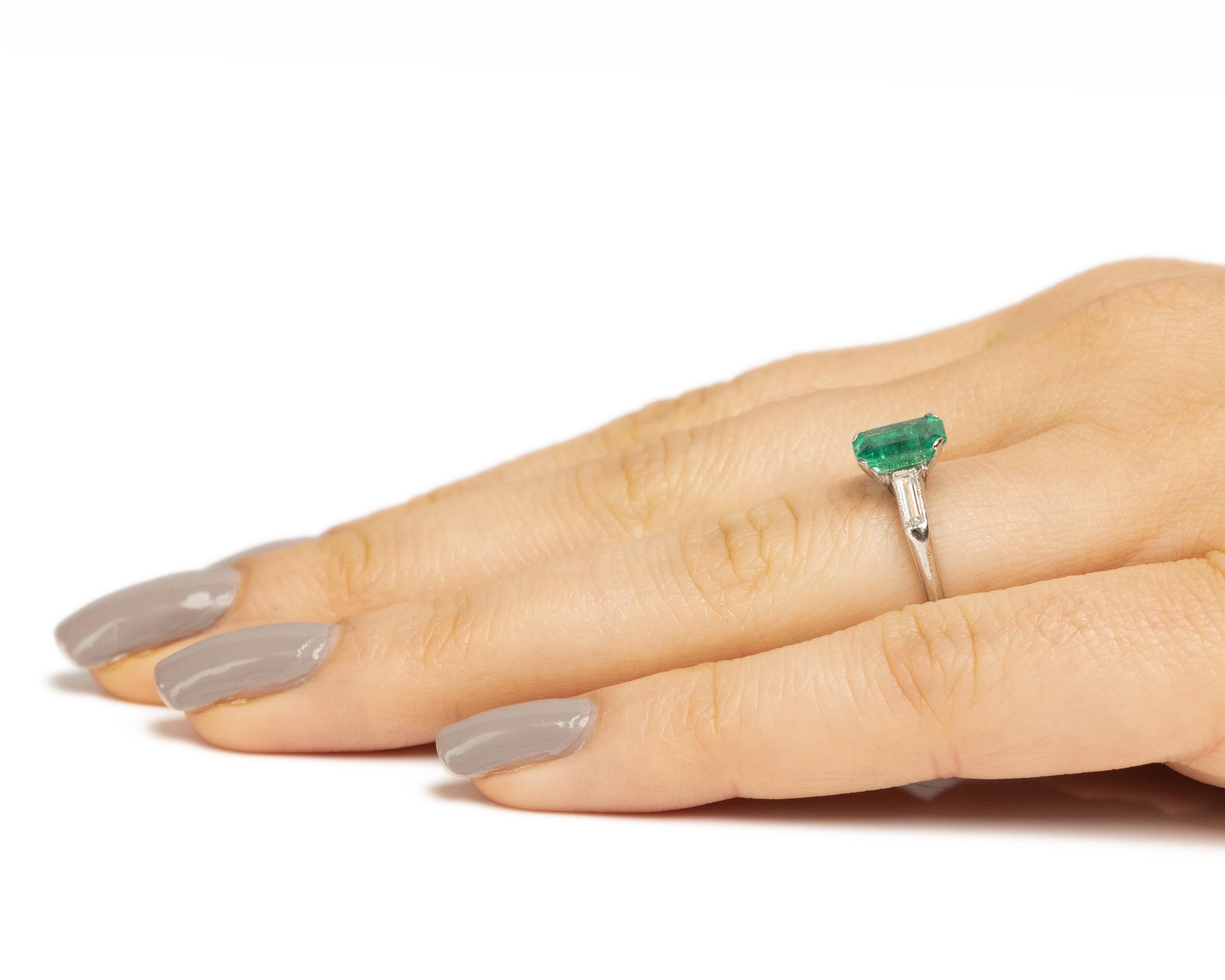 Women's 1.20 Carat Art Deco Emerald Platinum Engagement Ring