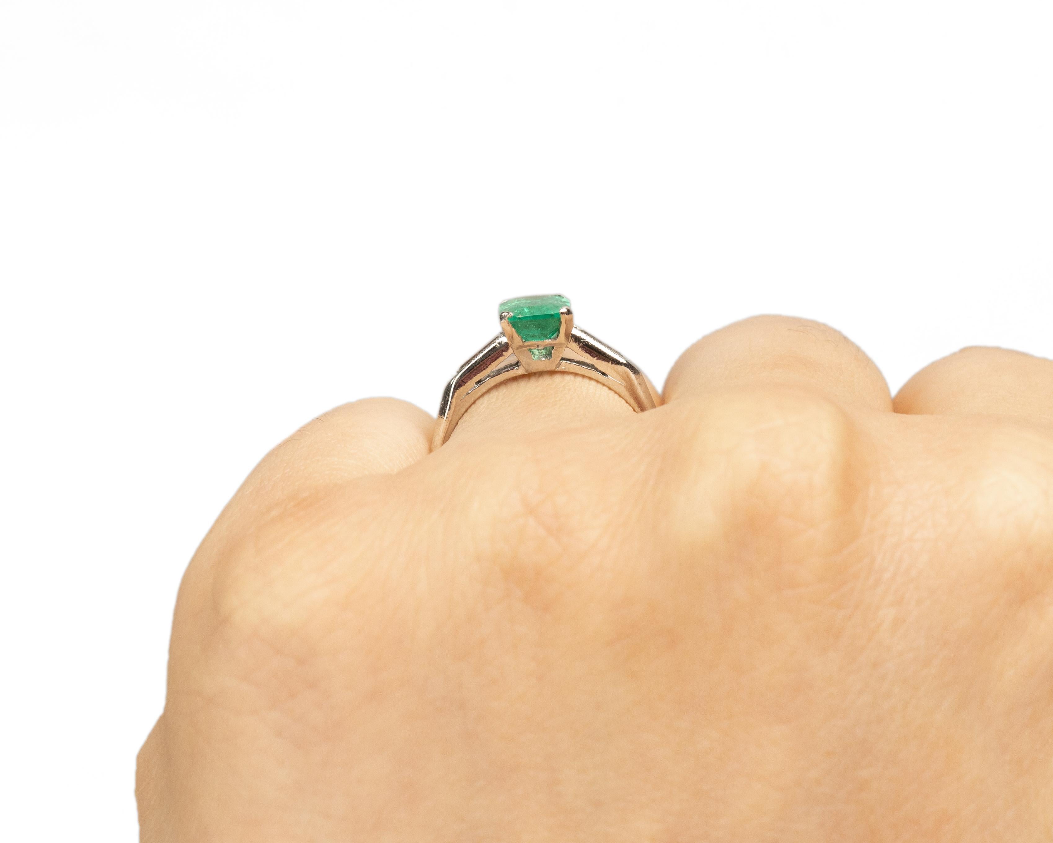 1.20 Carat Art Deco Emerald Platinum Engagement Ring 2