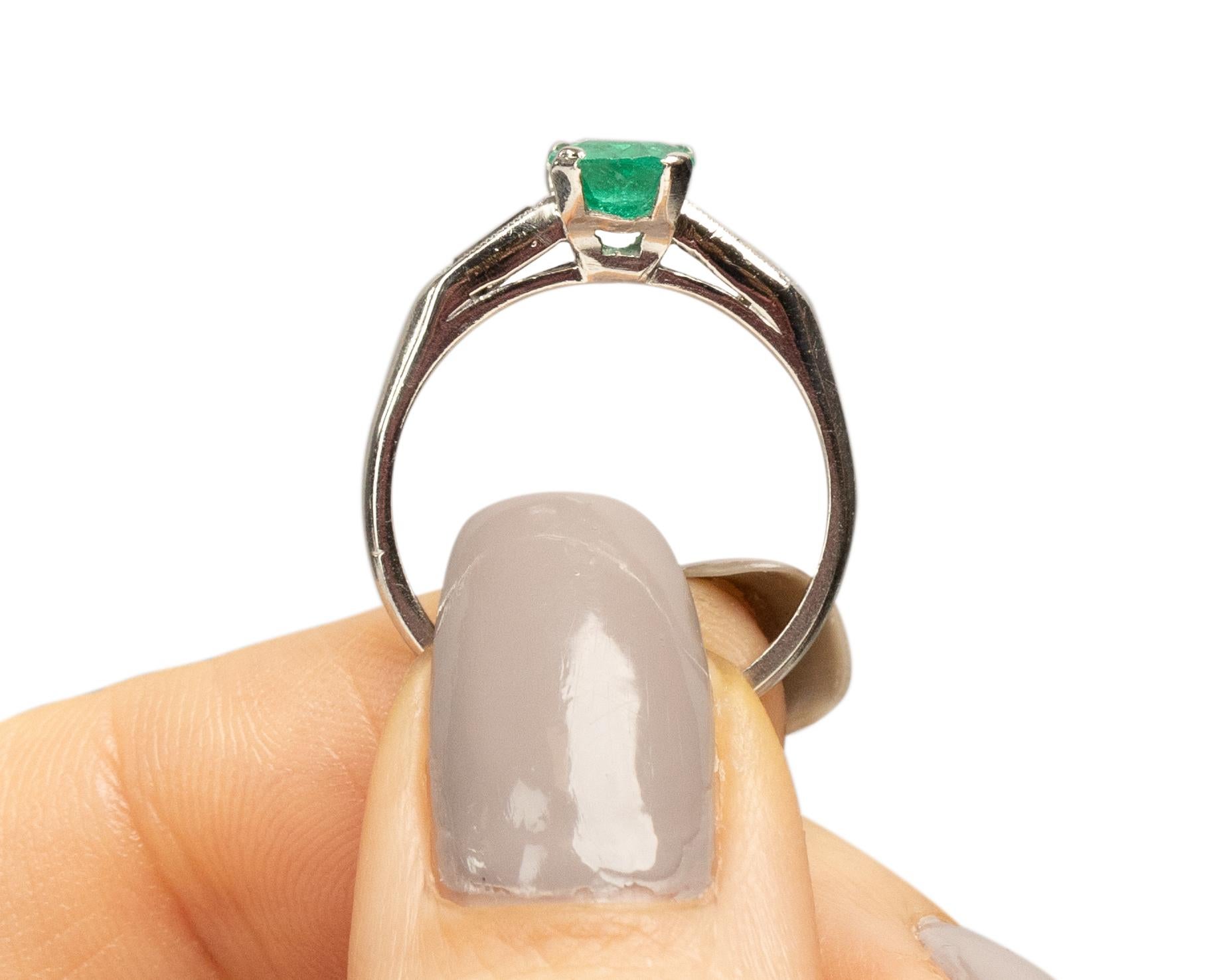 1.20 Carat Art Deco Emerald Platinum Engagement Ring 3