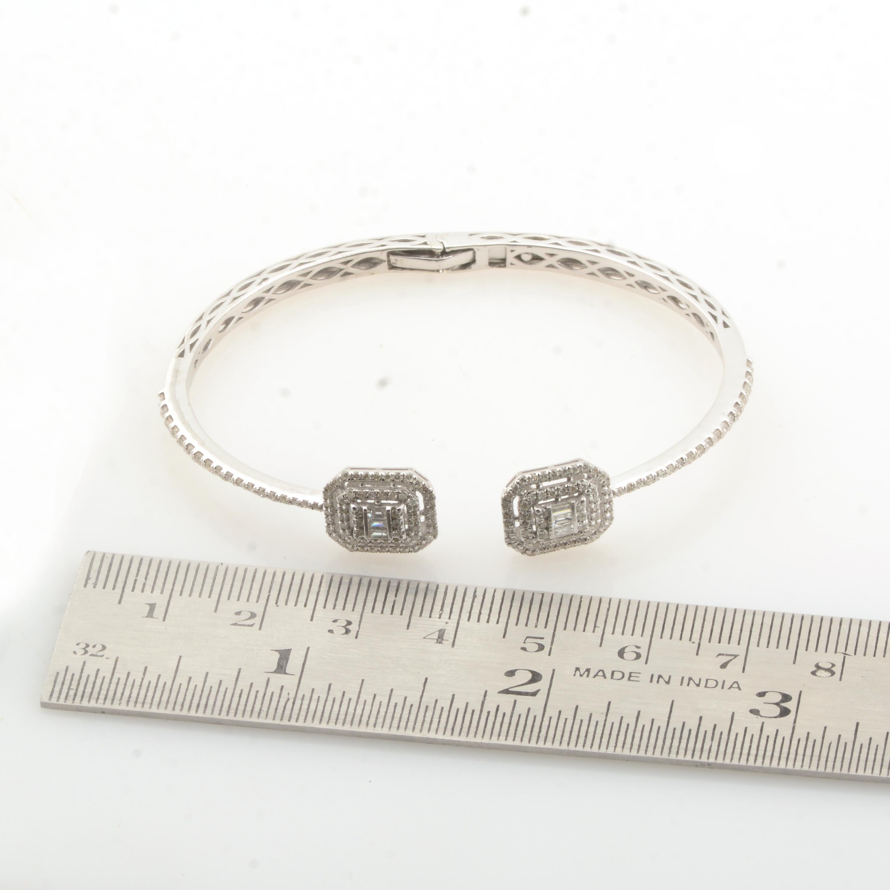 Modern 1.20 Carat Baguette Diamond Cuff Bangle Bracelet Solid 10k White Gold Jewelry For Sale