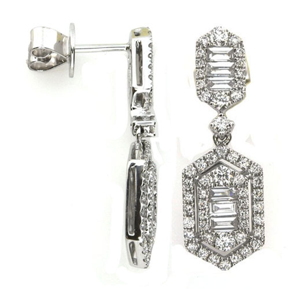 These beautiful earring are part of our Baguette Diamond Jewelry Collection. These 1.20 Carat Baguette Diamonds earrings, have .71 Carats of Round Diamonds and 0.41 Carats of Baguette Diamonds. The Diamonds are all SI1 Clarity and G-H in Color.