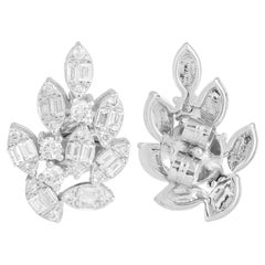1.20 Carat Baguette Diamond Stud Earrings 18 Karat White Gold Handmade Jewelry