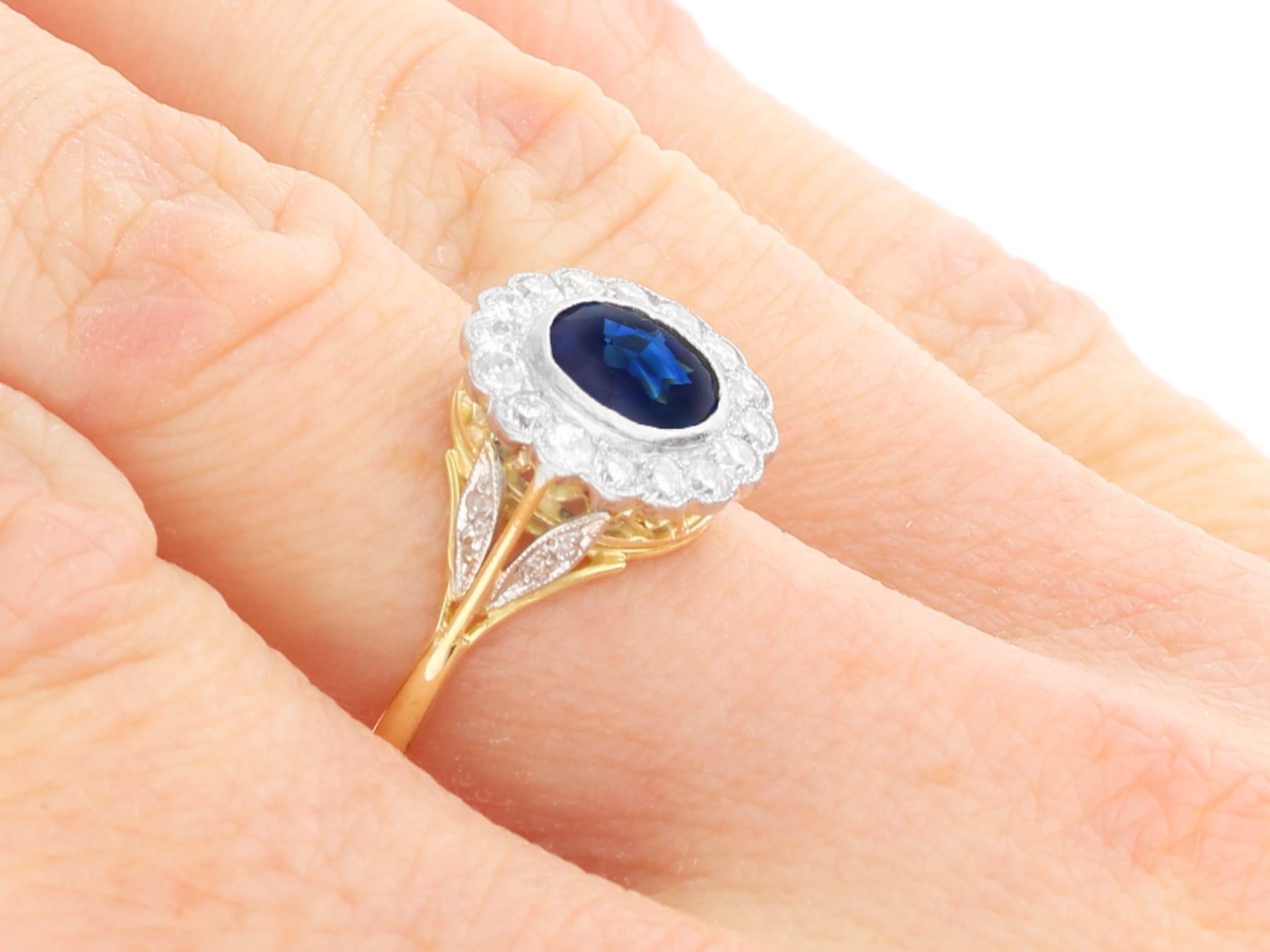 1.20 Carat Basaltic Sapphire 0.54 Carat Diamond, 18k Yellow Gold Ring Circa 1935 For Sale 6