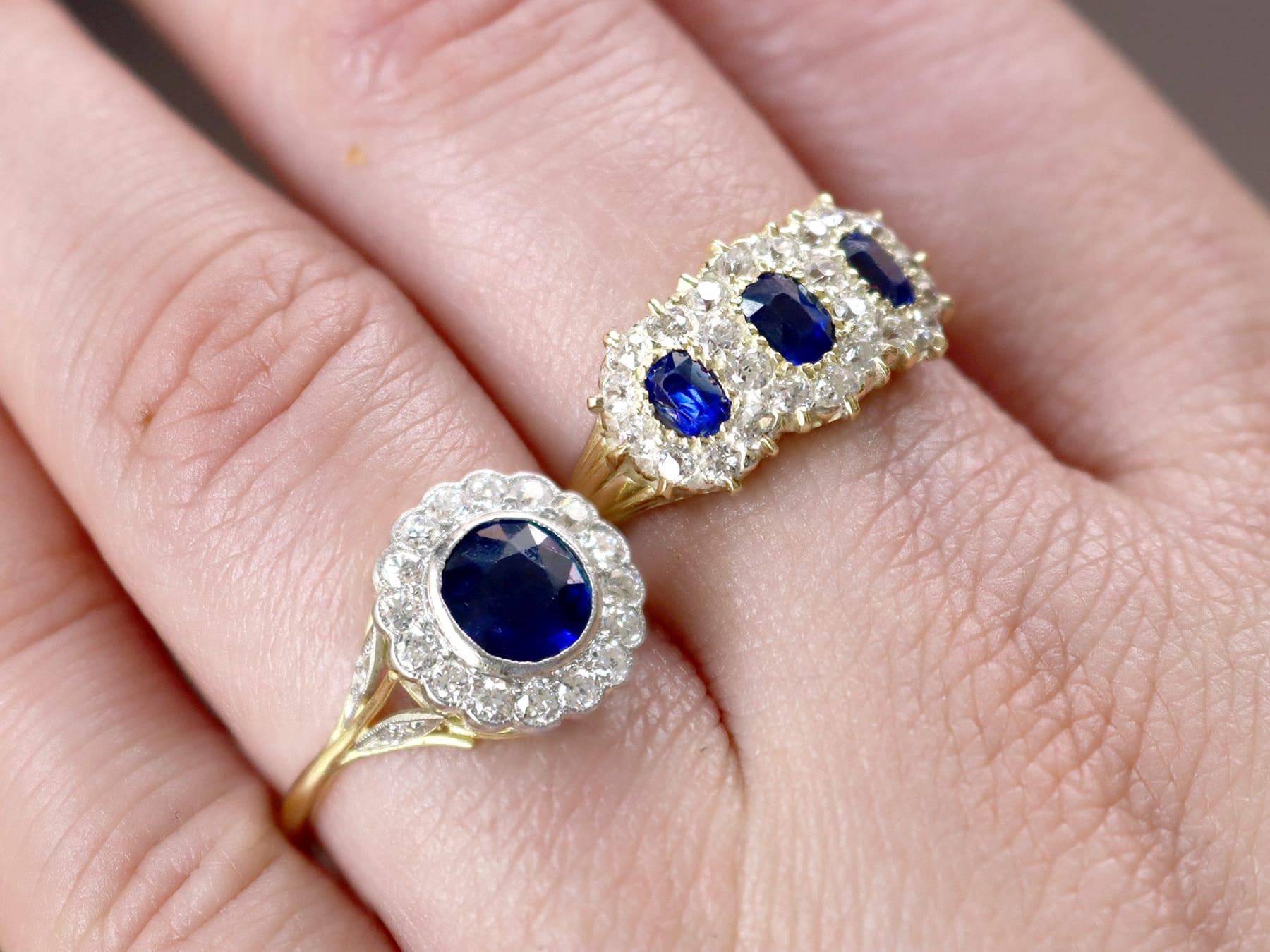 1.20 Carat Basaltic Sapphire 0.54 Carat Diamond, 18k Yellow Gold Ring Circa 1935 In Excellent Condition For Sale In Jesmond, Newcastle Upon Tyne