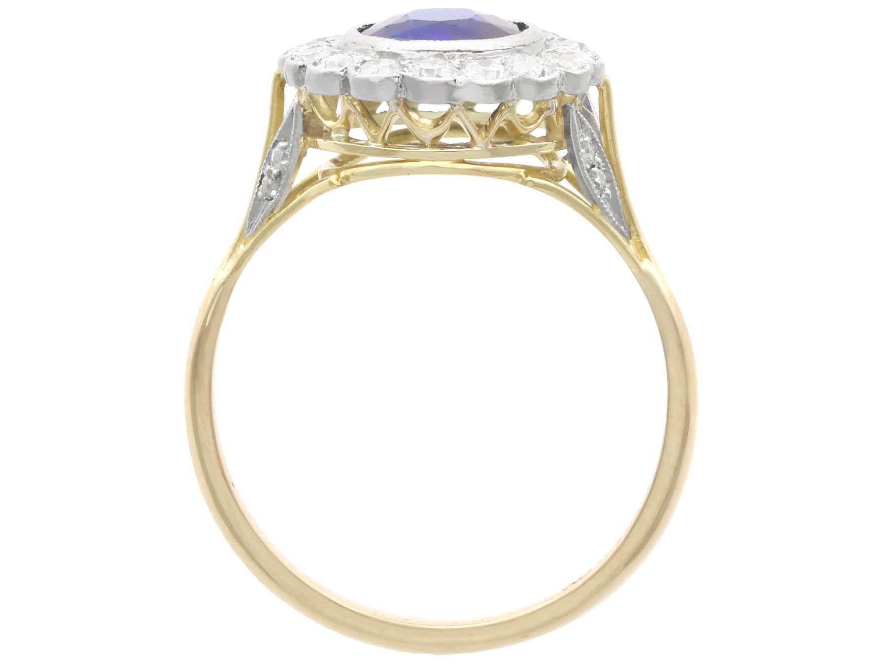 1.20 Carat Basaltic Sapphire 0.54 Carat Diamond, 18k Yellow Gold Ring Circa 1935 For Sale 2