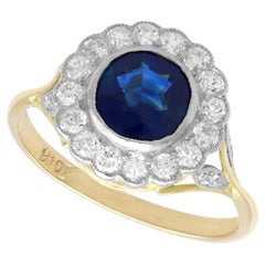 1.20 Carat Basaltic Sapphire 0.54 Carat Diamond, 18k Yellow Gold Ring Circa 1935