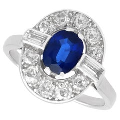 1.20 Carat Basaltic Sapphire 1.28 Carat Diamond Platinum Cluster Ring Circa 1935