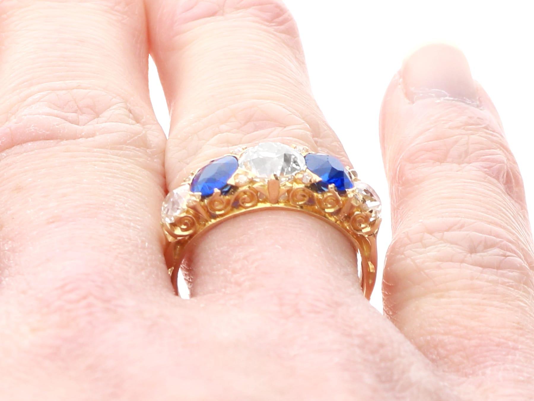 1.20 Carat Basaltic Sapphire 1.59 Carat Diamond, 18k Yellow Gold Five Stone Ring For Sale 5
