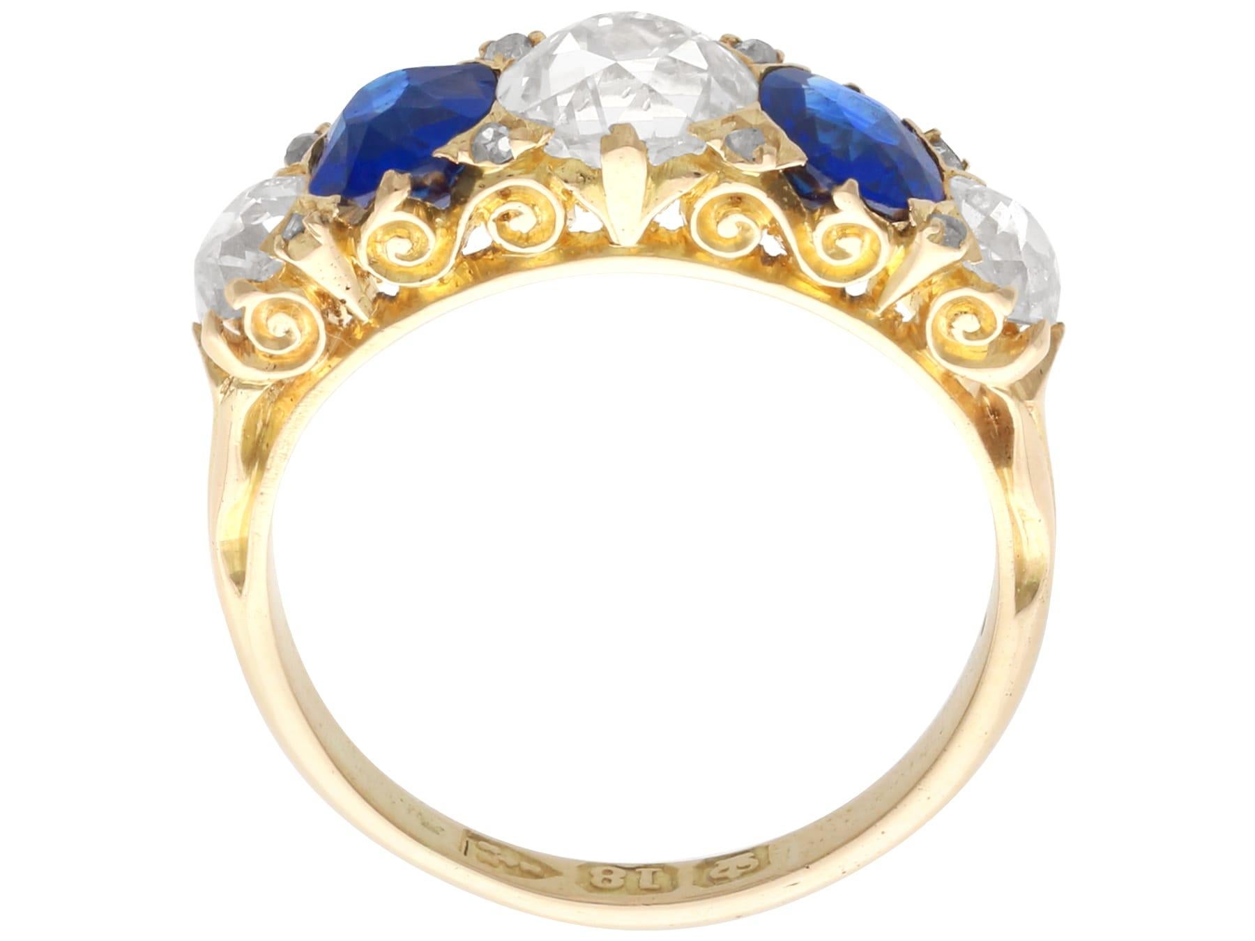 1.20 Carat Basaltic Sapphire 1.59 Carat Diamond, 18k Yellow Gold Five Stone Ring For Sale 2