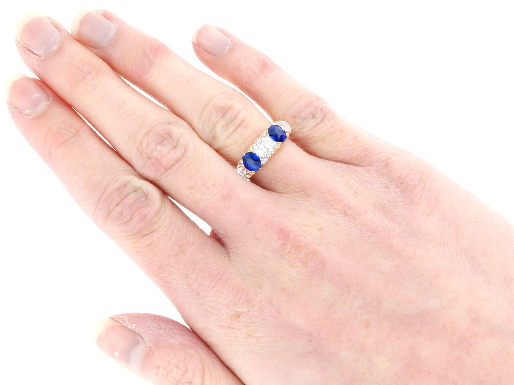 1.20 Carat Basaltic Sapphire 1.59 Carat Diamond, 18k Yellow Gold Five Stone Ring For Sale 3