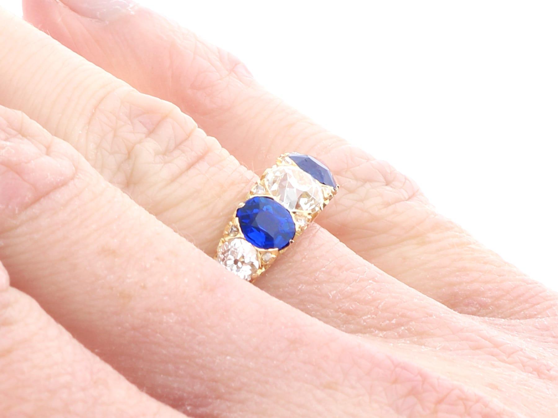 1.20 Carat Basaltic Sapphire 1.59 Carat Diamond, 18k Yellow Gold Five Stone Ring For Sale 4
