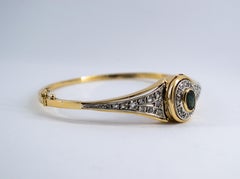 1.20 Carat Blue Sapphire 2.30 Carat White Diamond Yellow Gold Bracelet