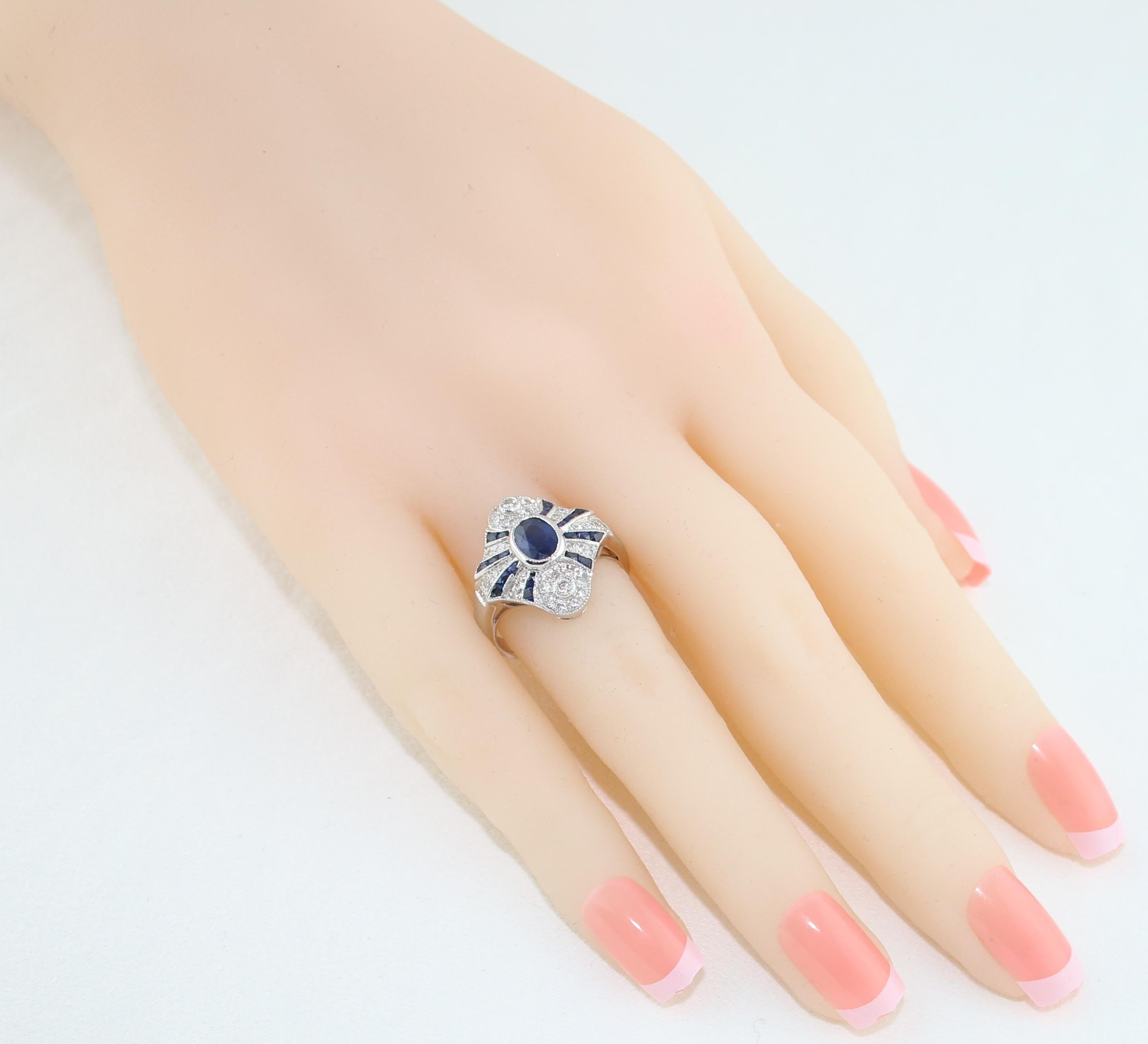 Goldring mit 1,20 Karat blauem Saphir und Diamant Damen im Angebot