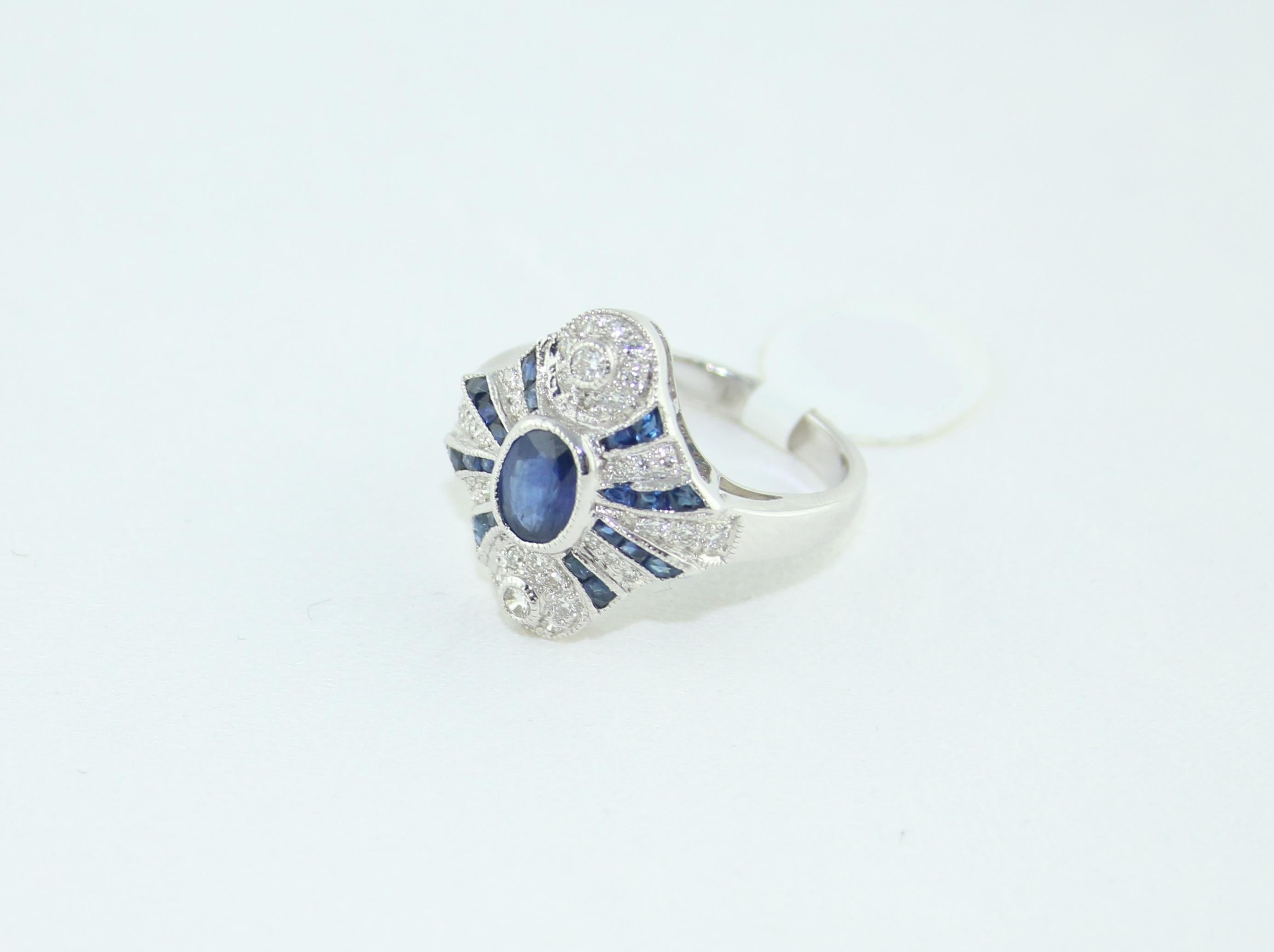 1.20 Carat Blue Sapphire Diamond Gold Ring For Sale 2