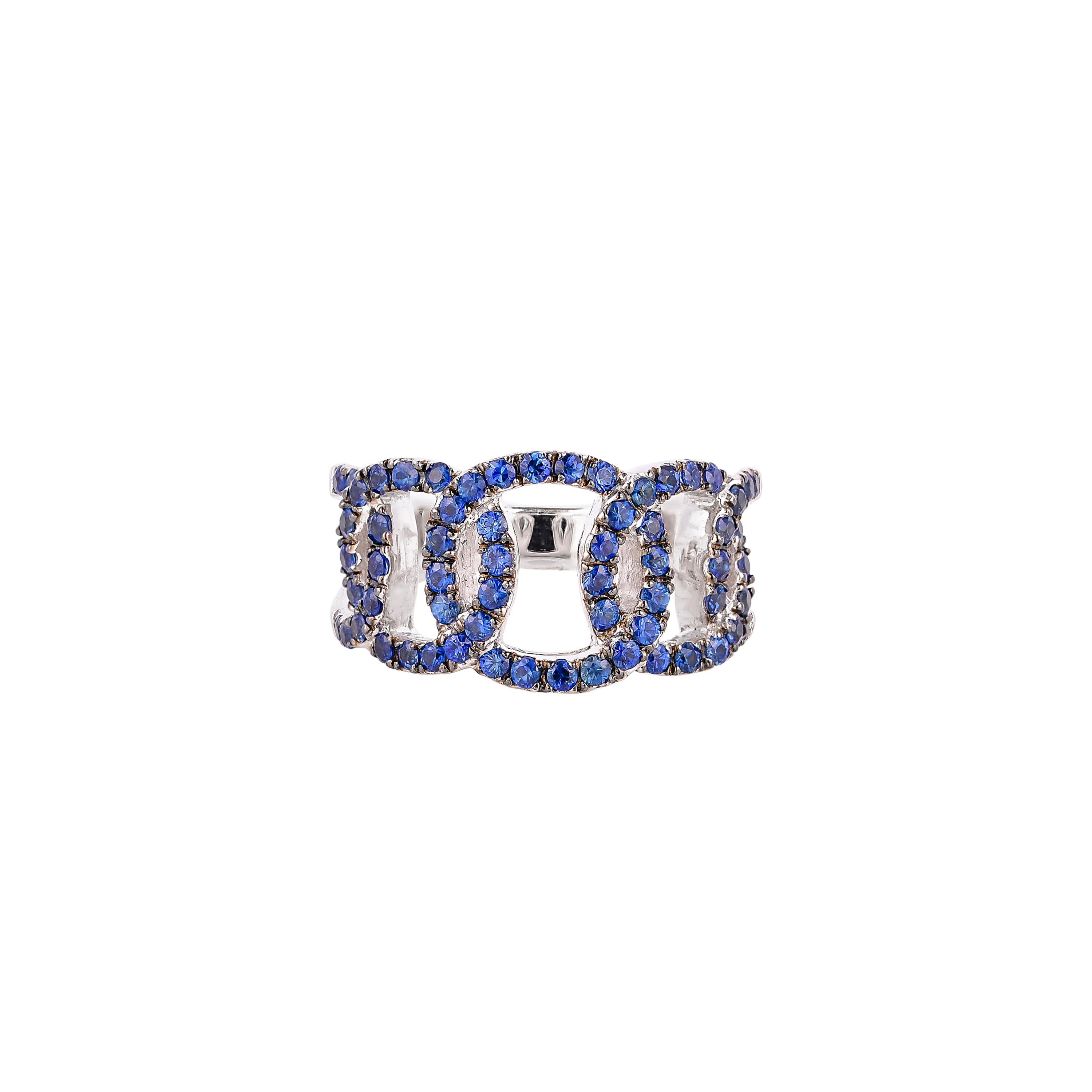 1,20 Karat blauer Saphir-Ring aus 14 Karat Weißgold (Rundschliff) im Angebot