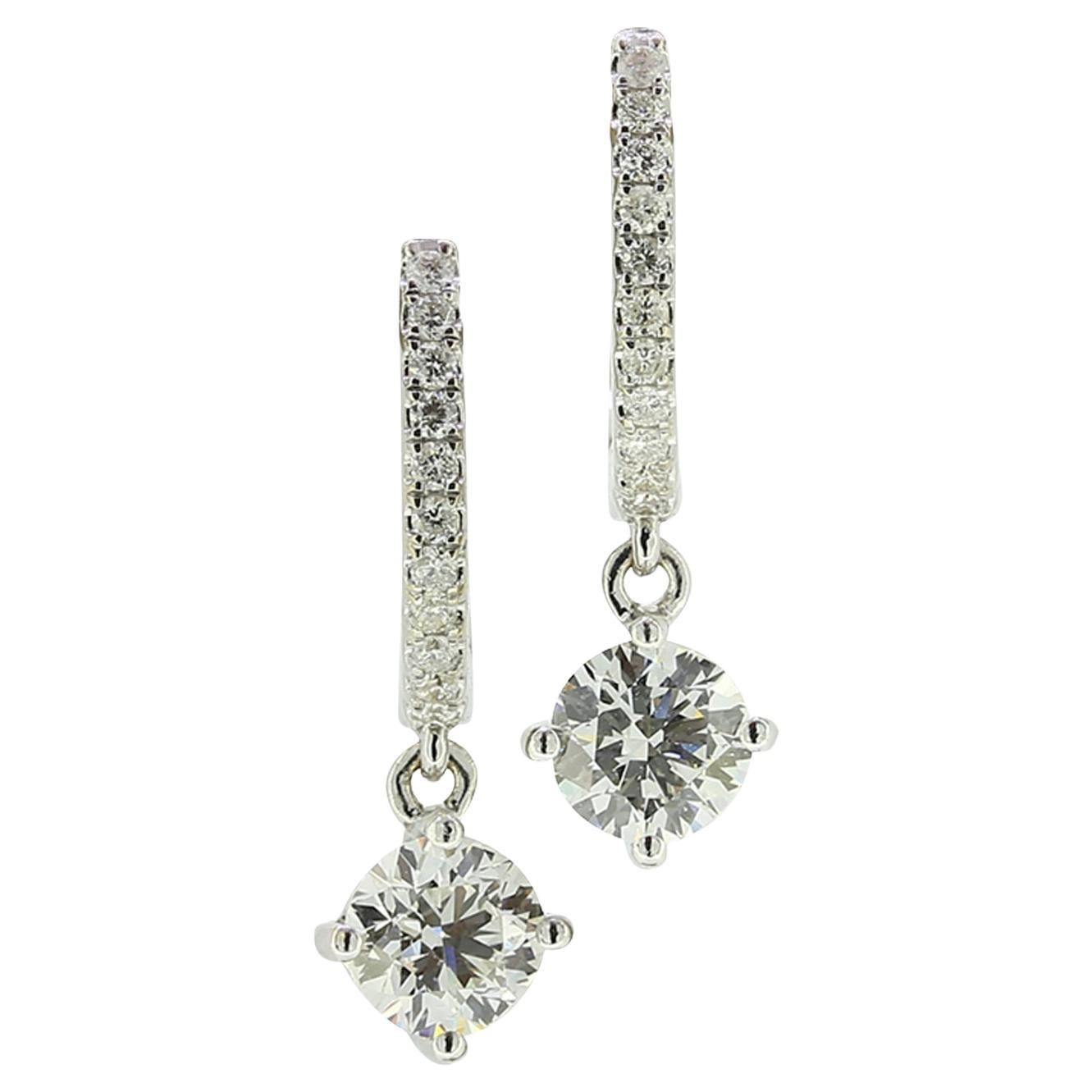 1.20 Carat Brilliant Cut Diamond Hoop and Drop Earrings