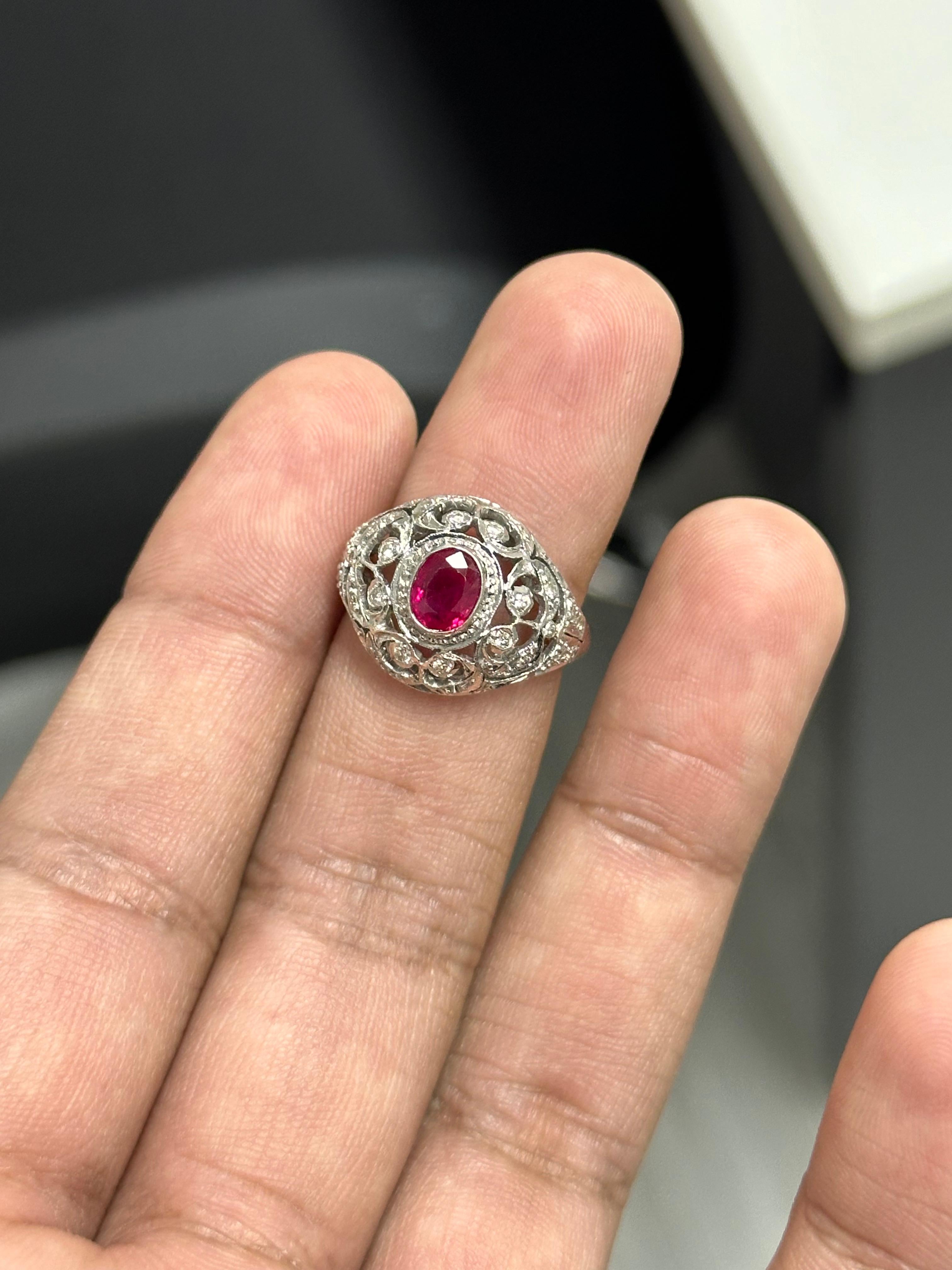 Art Deco 1.20 Carat Certified Burma Ruby Ring For Sale