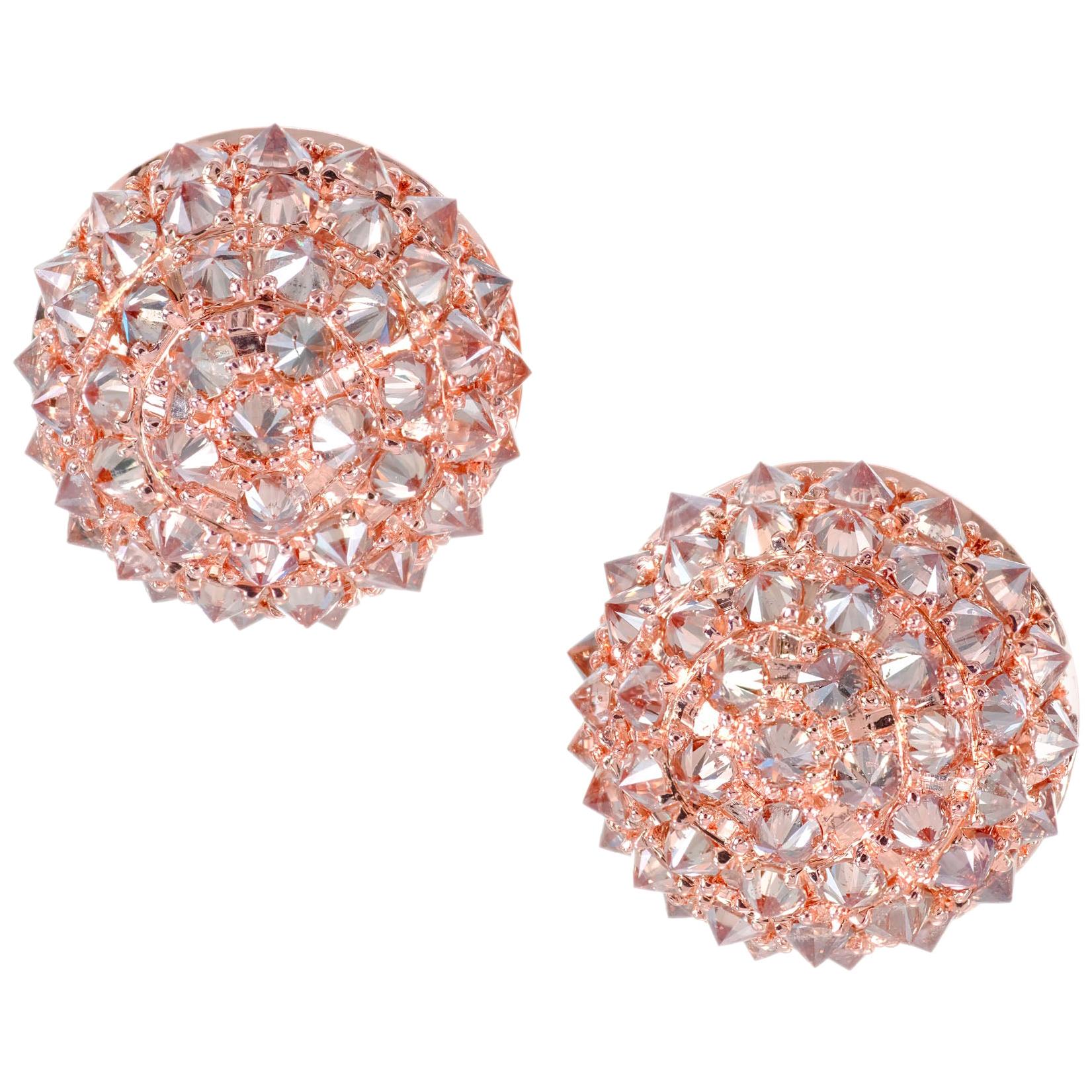 1.20 Carat Champagne Diamond Rose Gold Cluster Earrings
