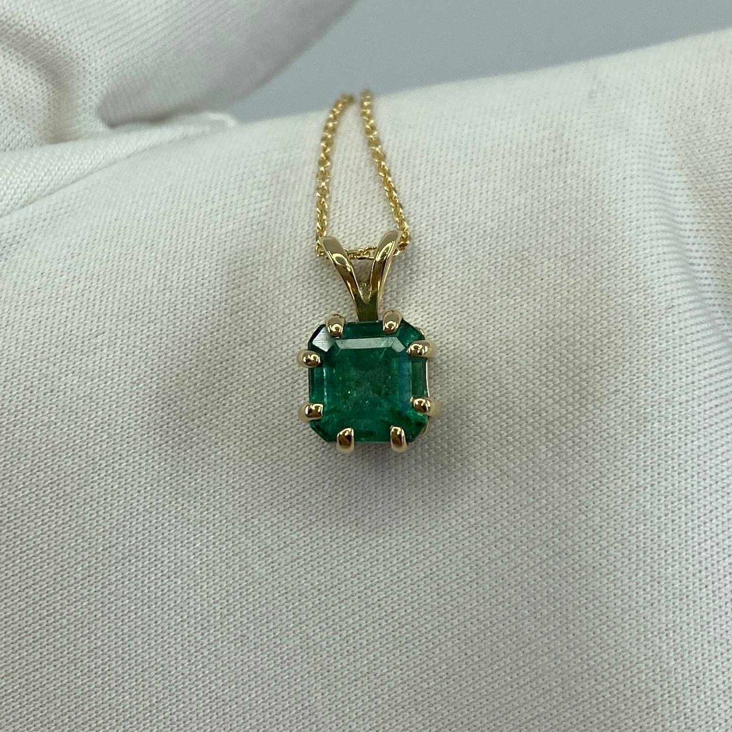1.20 Carat Deep Green Emerald Square Octagon Cut Yellow Gold Solitaire Pendant In New Condition In Birmingham, GB
