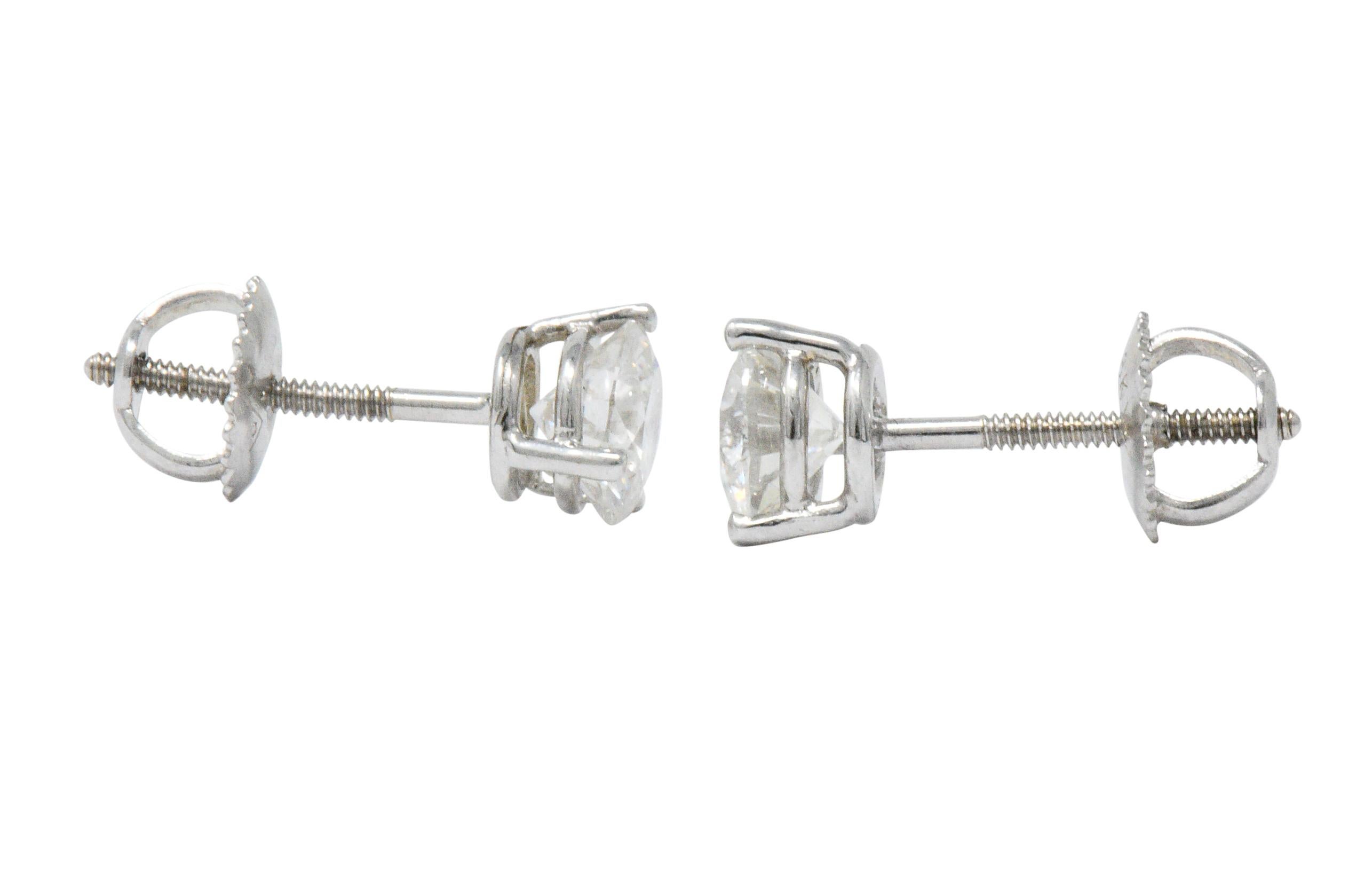 Impressive 1.20 Carats Diamond 18 Karat White Gold Martini Stud Earrings In Excellent Condition In Philadelphia, PA