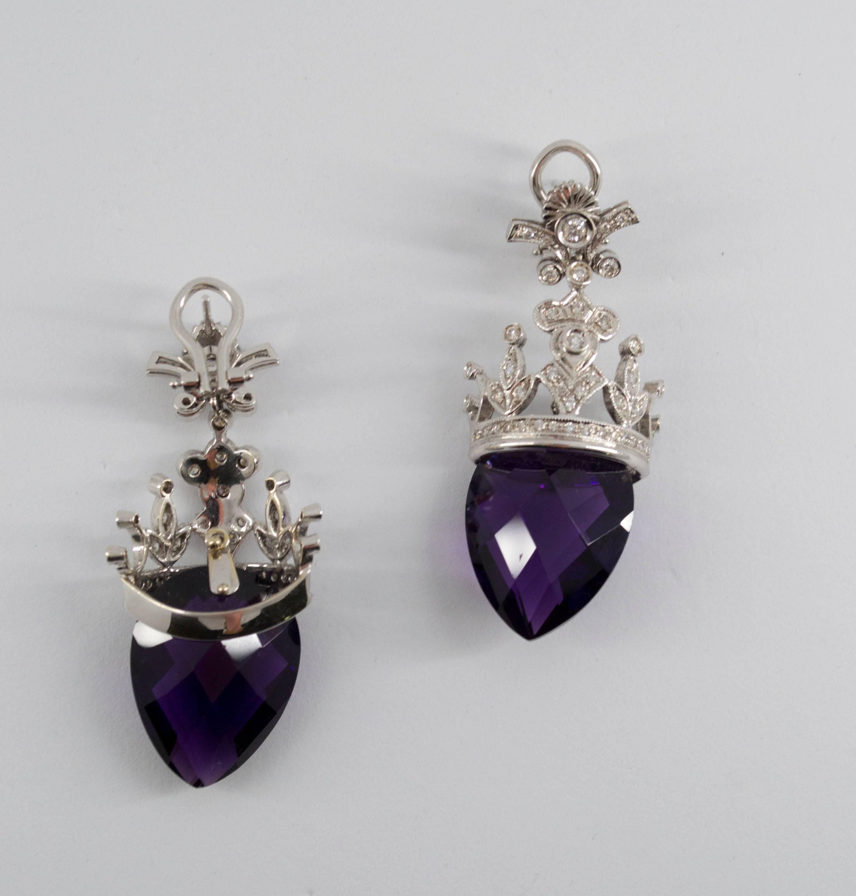 Renaissance Style 1.20 Carat White Diamond Amethyst White Gold Clip-On Earrings 3