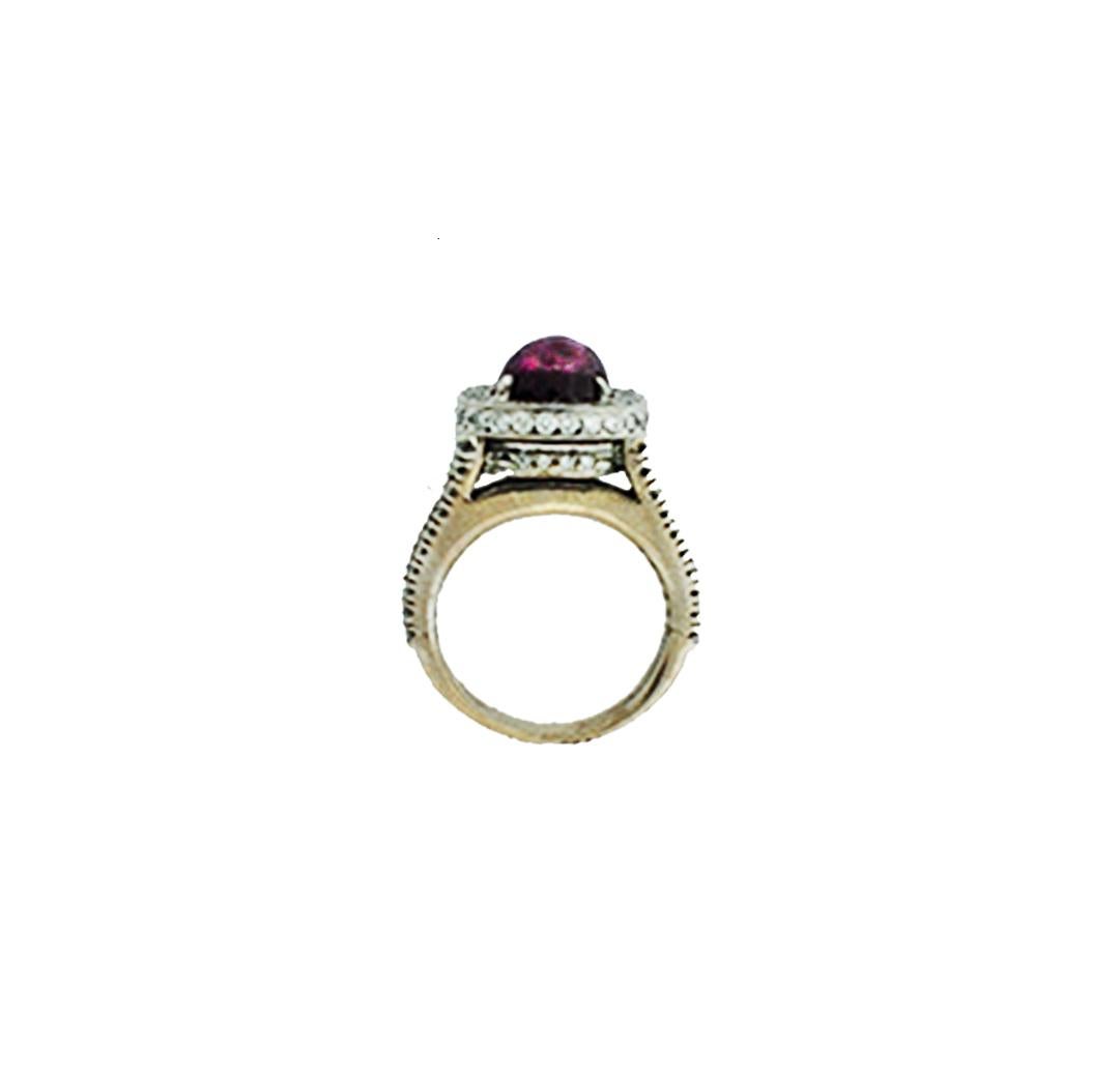 1.20 Carat Diamond and 3.50 Ruby Halo Ring 14 Karat White Gold, Spark Reflection In Excellent Condition For Sale In Laguna Hills, CA
