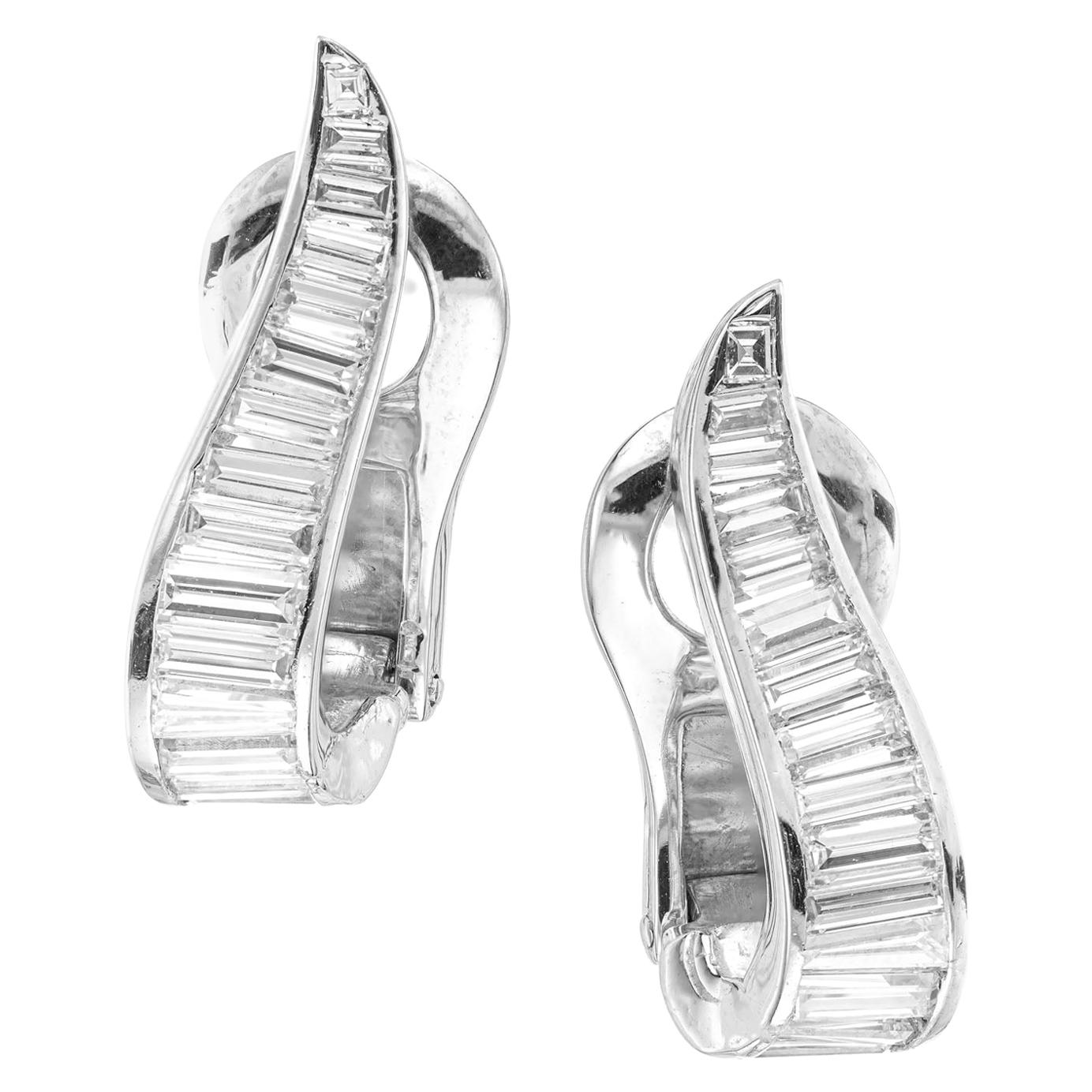 1.20 Carat Diamond Baguette Platinum Clip Post Earrings For Sale