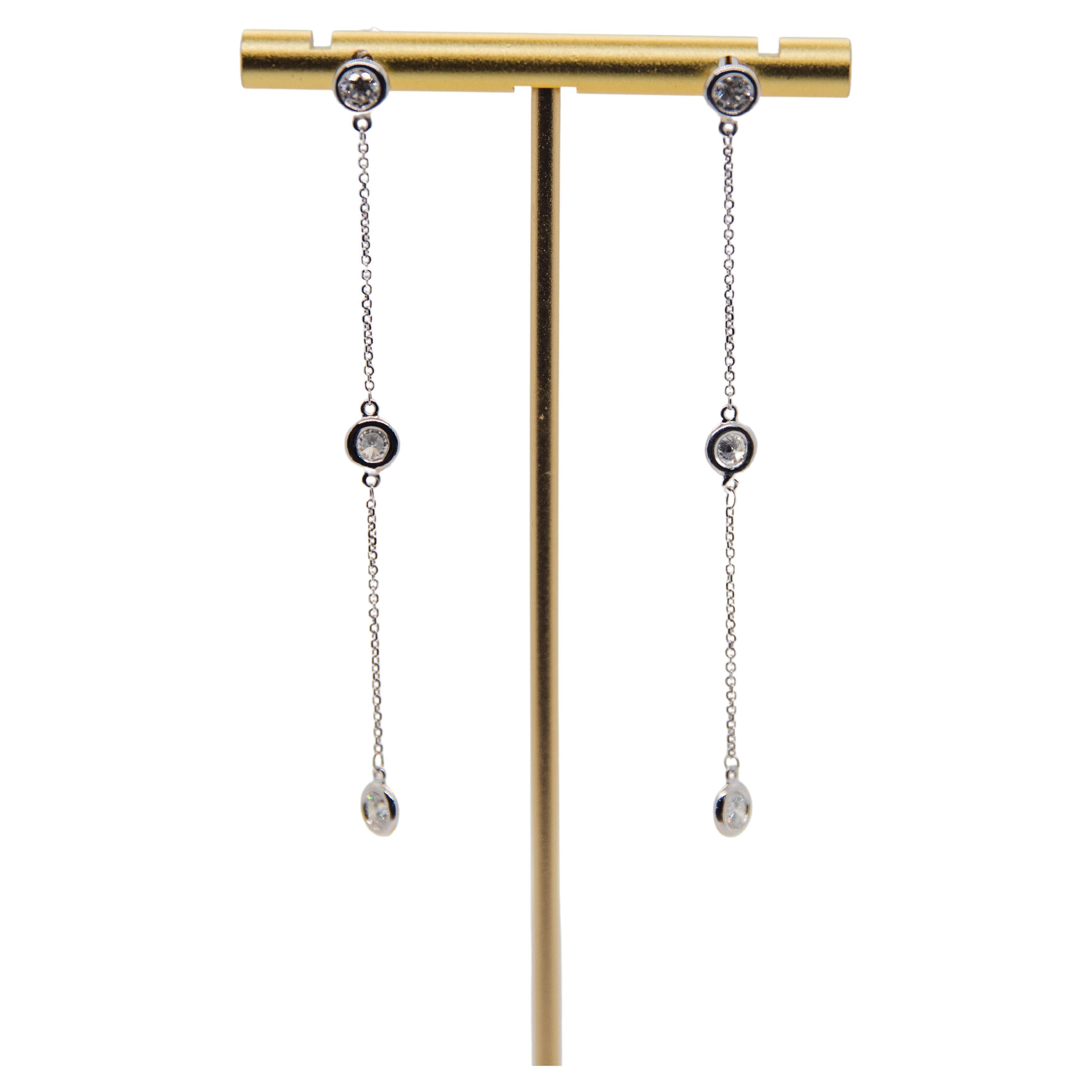 1.20 Carat Diamond Bezel Drop Chain Earring