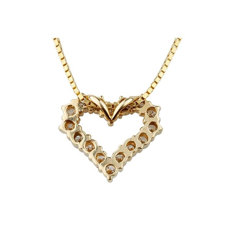 Women's 1.20 Carat Diamond Heart 14k Yellow Gold Pendant Necklace For Sale