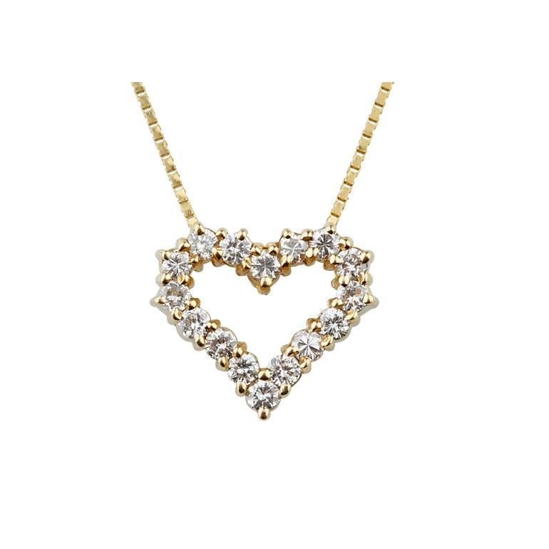 1.20 Carat Diamond Heart 14k Yellow Gold Pendant Necklace For Sale 1