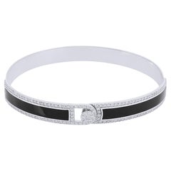 1.20 Carat Diamond Pave Black Enamel Bangle 14k White Gold Fine Jewelry (Bracelet en émail noir pavé de diamants)