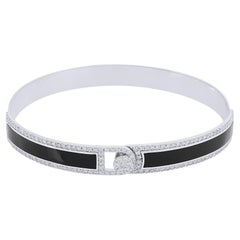 Bracelet jonc en or blanc 18 carats avec émail noir pavé de diamants de 1,20 carat