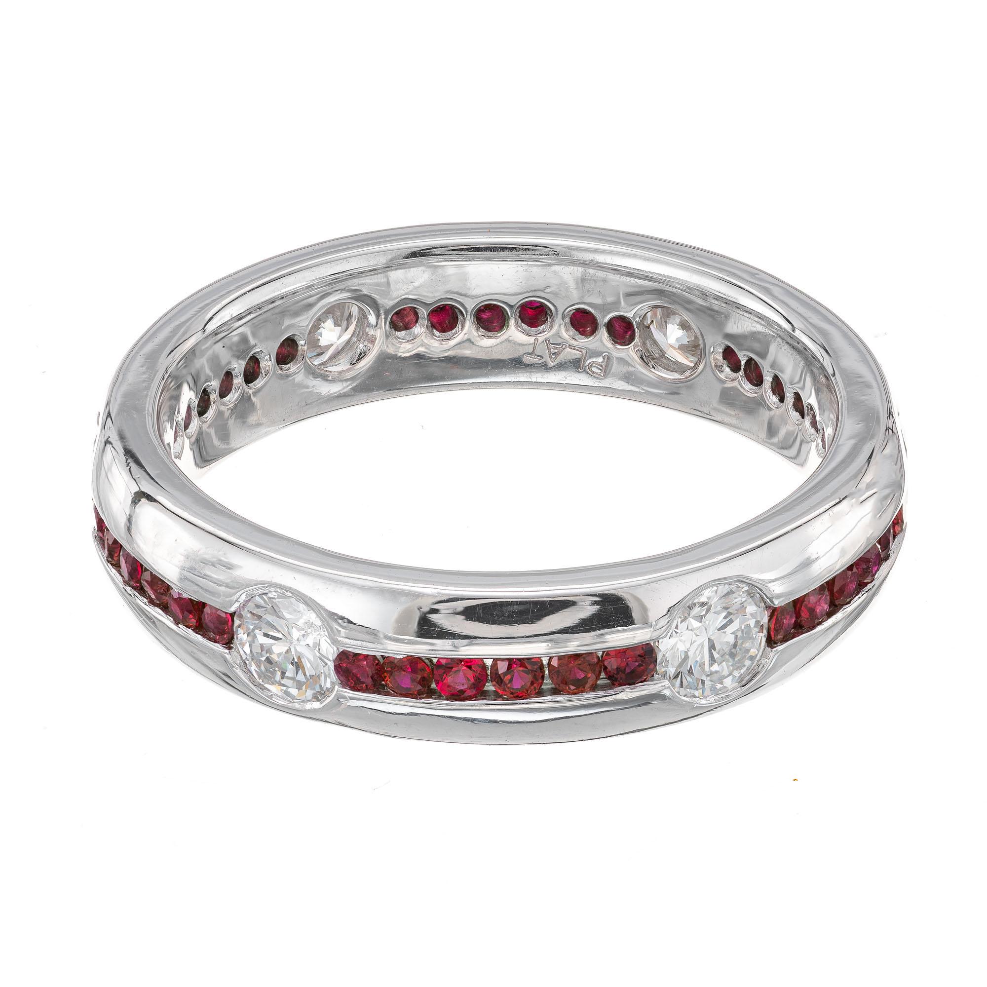 Taille ronde Bague d'alliance en platine avec rubis et diamant de 1,20 carat en vente