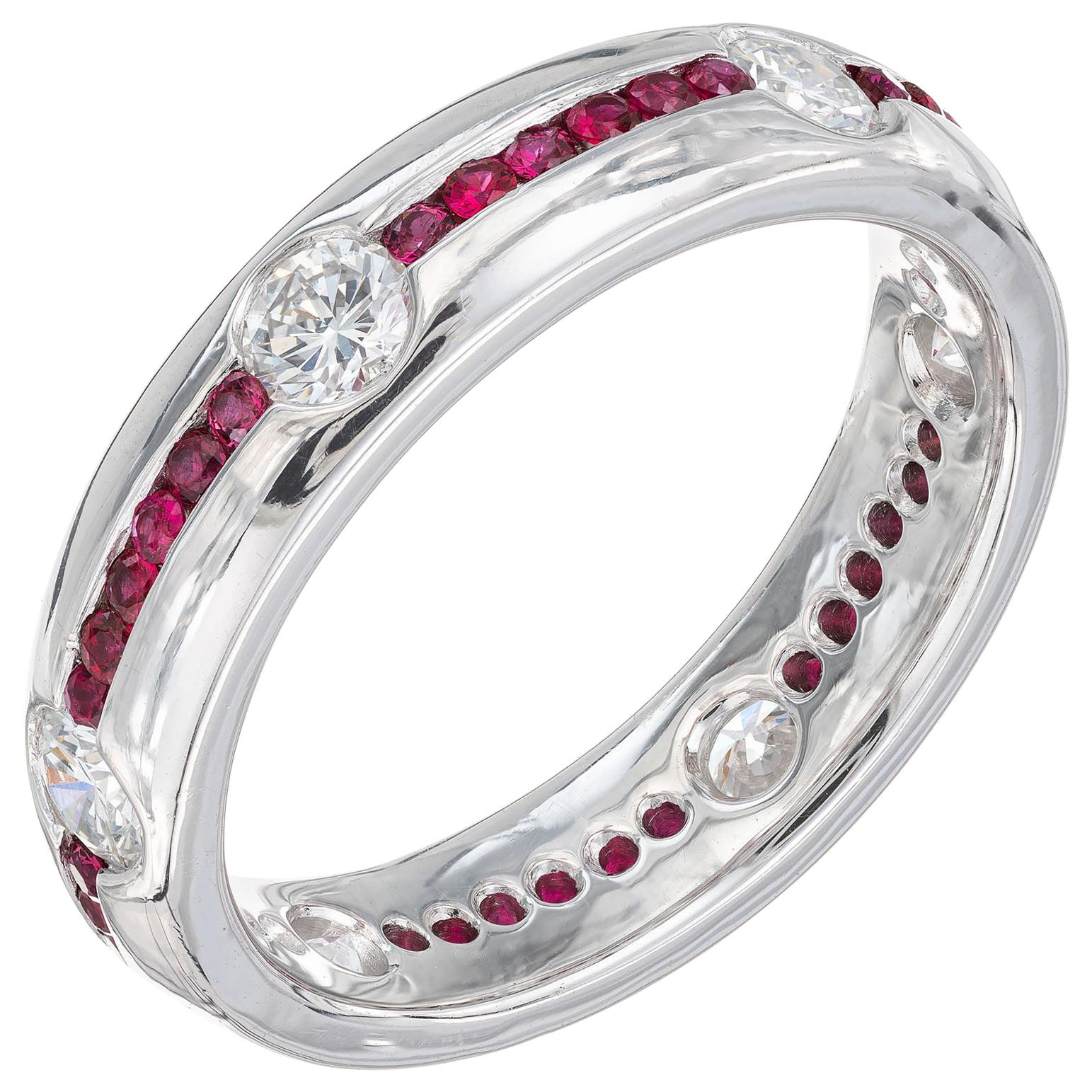 1.20 Carat Diamond Ruby Platinum Wedding Band Ring