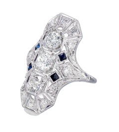 1.20 Carat Diamond Sapphire Art Deco Platinum Dome Ring