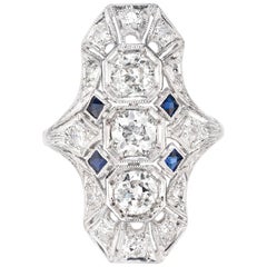 1.20 Carat Diamond Sapphire Art Deco Platinum Dome Ring