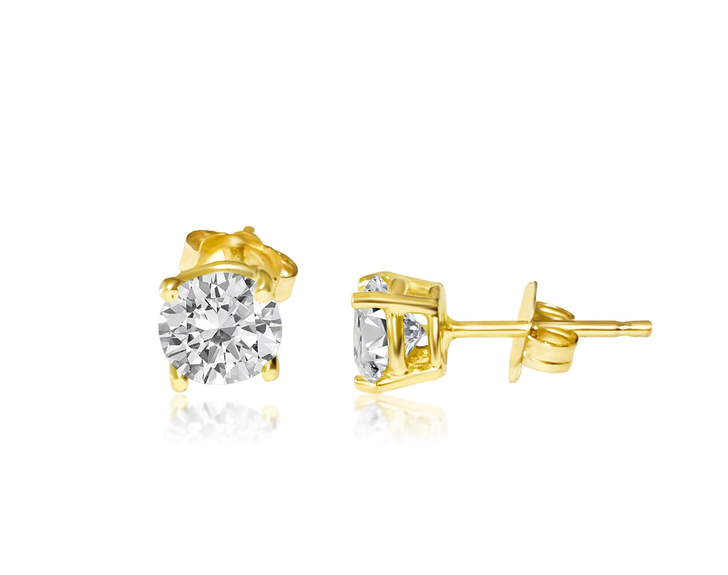 Clous d'oreilles en diamant de 1,20 carat en or jaune 14kt. Pièce sur mesure en vente 1